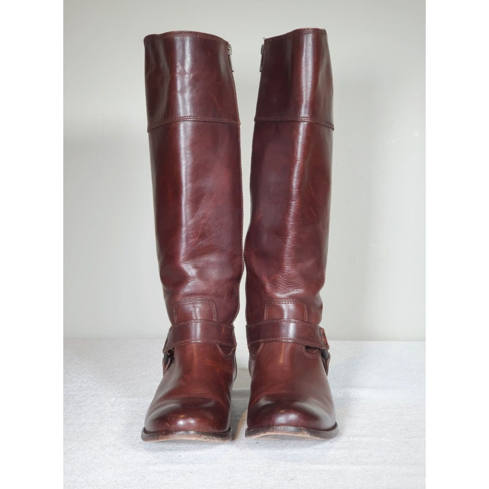 Frye FRYE Melissa Harness Tall Inside Zip Riding Boot Womens US 7 B Brown Leather Knee High Boot Size US 7 / IT 37 - 6 Thumbnail