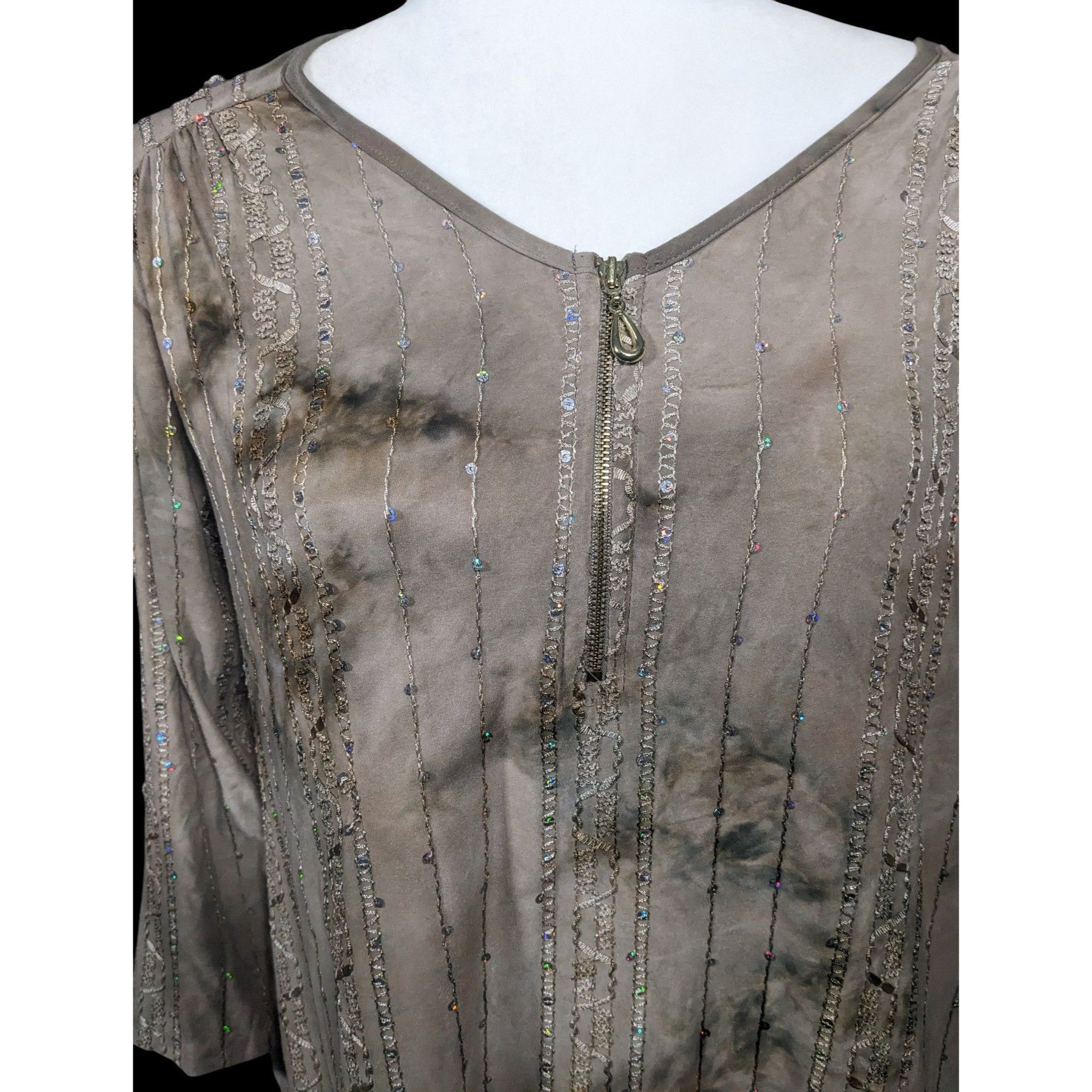 Other Sami & Jo Bohemian Tan Tie Dye Embroidered Sequin Tunic Size Size M / US 6-8 / IT 42-44 - 4 Thumbnail