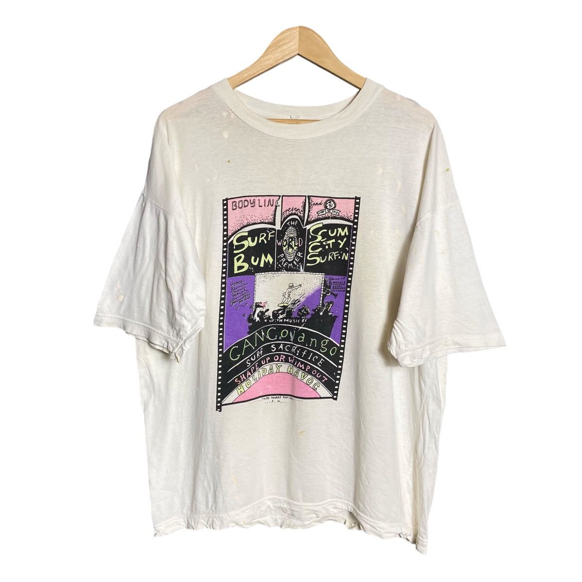 Vintage Vintage 90s Body-line Surf Bum Scum City Distressed T-Shirt Size US XL / EU 56 / 4 - 1 Thumbnail