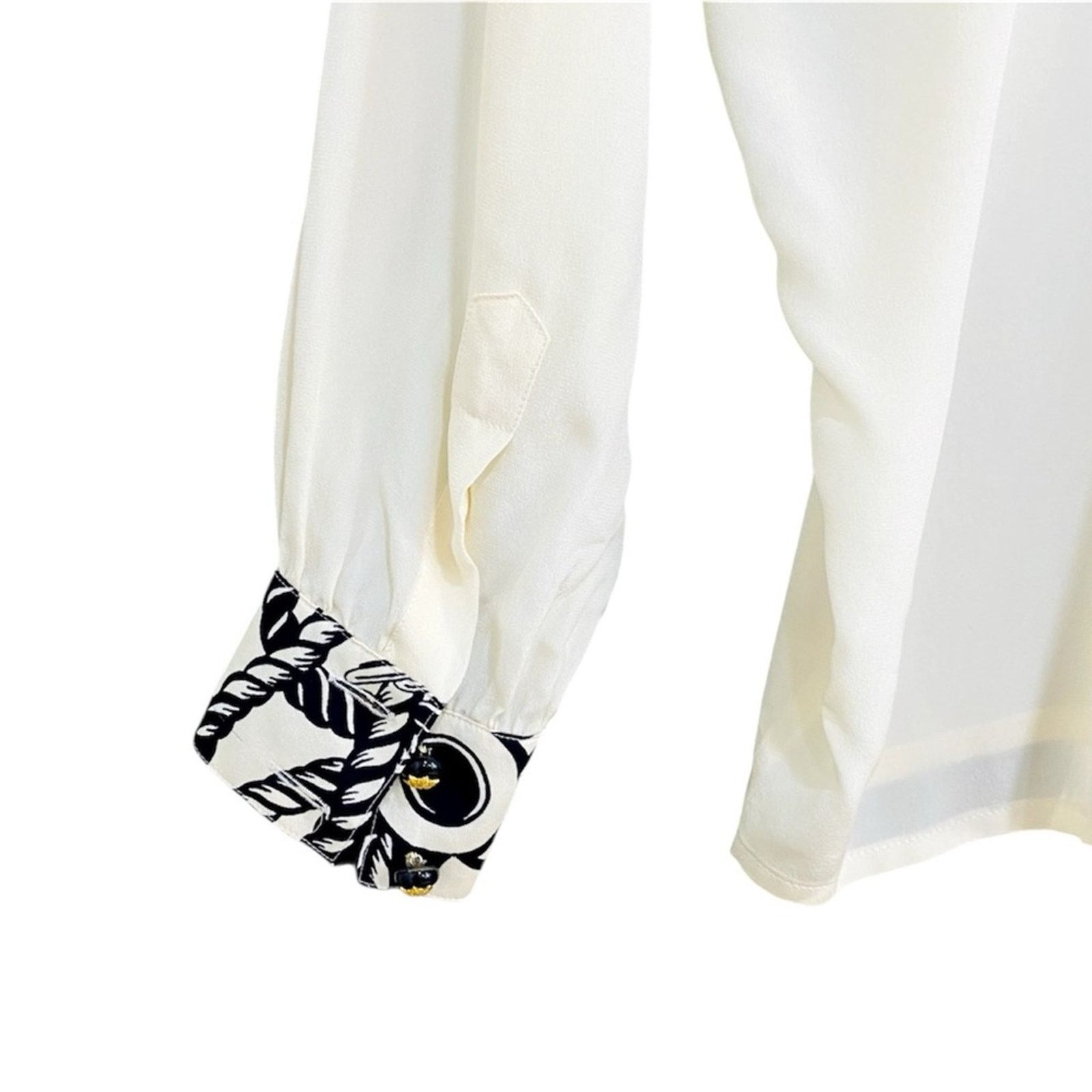 Escada 90s Vintage ESCADA Nautical Print Black & White Silk Blouse Size S / US 4 / IT 40 - 7 Thumbnail