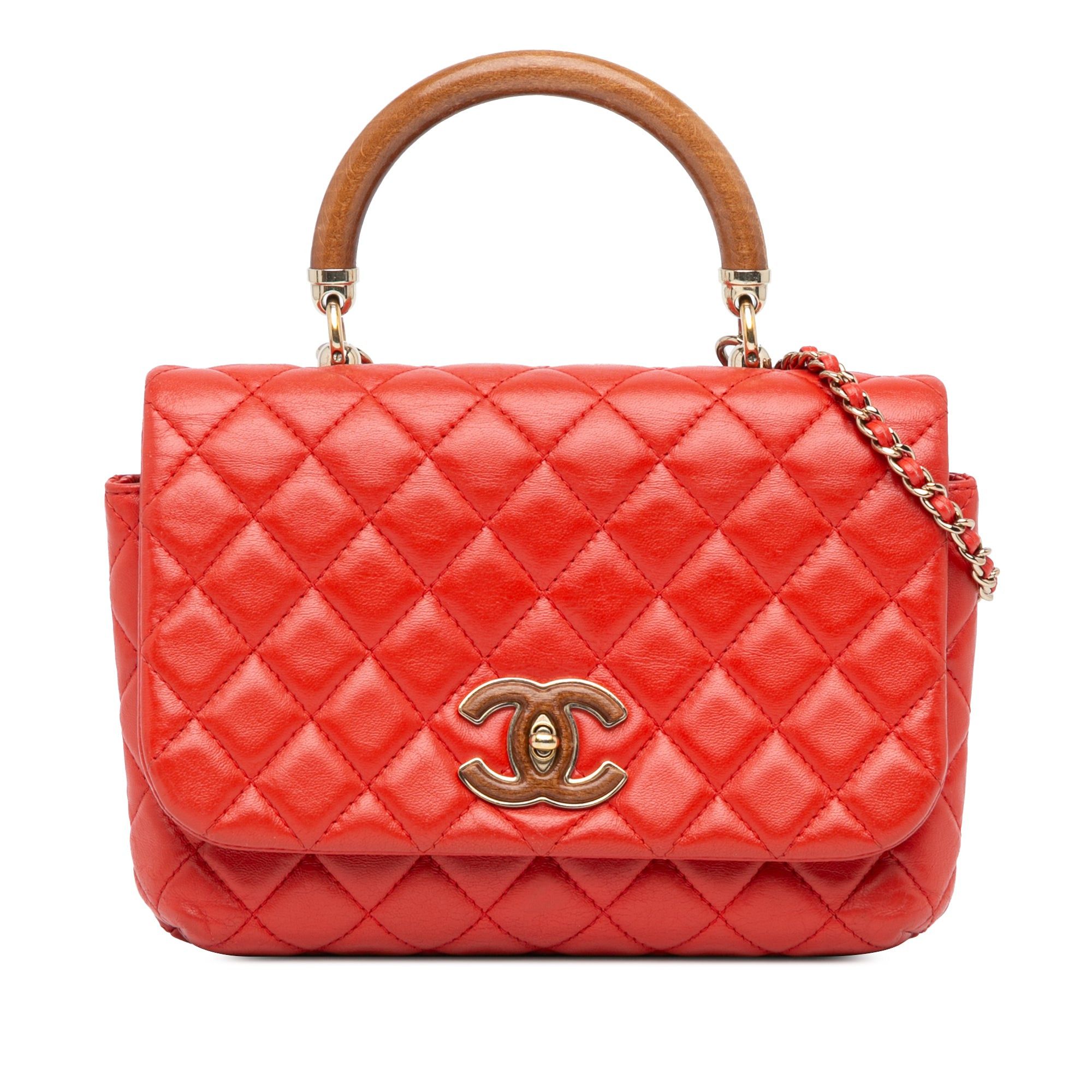 Chanel Quilted Lambskin Knock on Wood Satchel Red