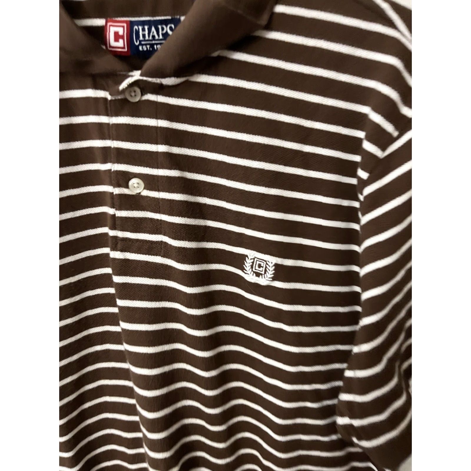 Chaps Chaps Polo Shirt Mens Large Brown Striped Short Sleeve Casual Cotton Golf Size US L / EU 52-54 / 3 - 2 Thumbnail
