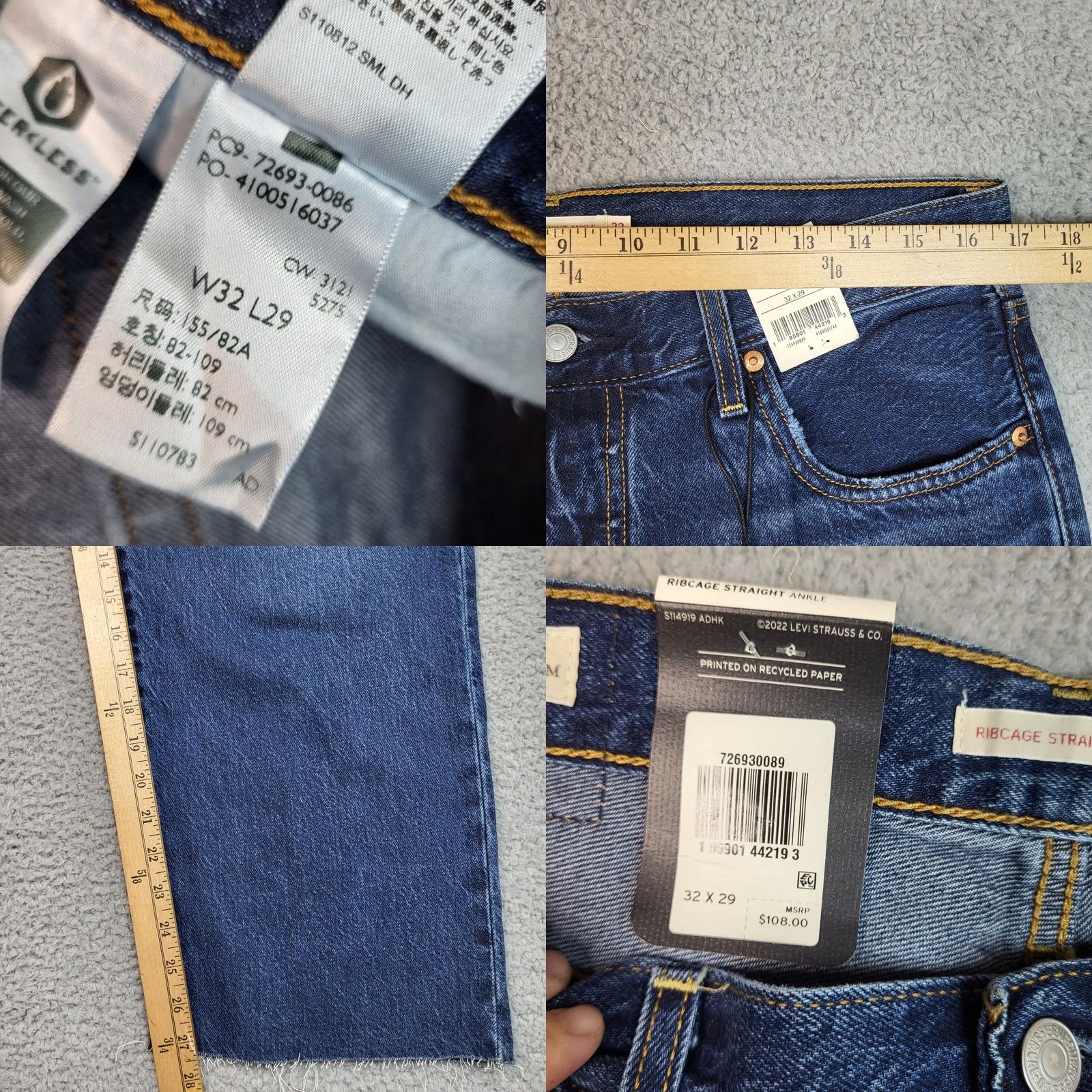 Levi's Levi's Ribcage Slim Jeans Size 32 x 27 Blue Denim High Rise Slim Straight Ankle Women's Regular Size Type Jeans 108 NEW Size 24" / US 00 / IT 34 - 8 Thumbnail