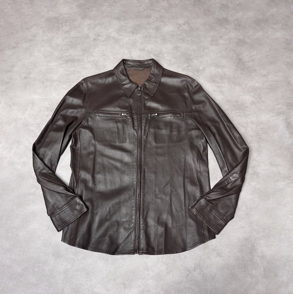 Salvatore Ferragamo Salvatore Ferragamo Perforated Leather Jacket Size:50 Fits-M Size US M / EU 48-50 / 2 - 1 Thumbnail