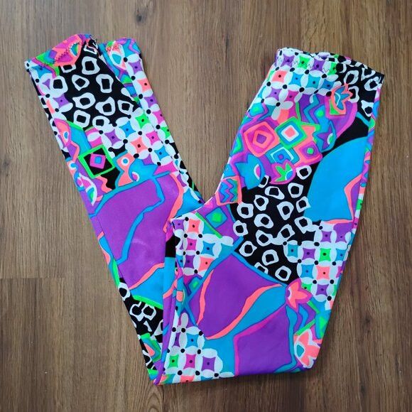Other DS Vintage 90s Valerry Neon Abstract Geometric Leggings Size 30" / US 8 / IT 44 - 1 Thumbnail