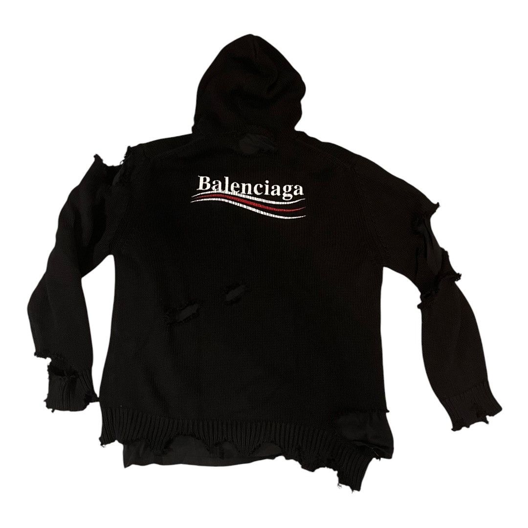 Balenciaga Balenciaga Political Campaign Destroyed Knit Hoodie Size US L / EU 52-54 / 3 - 9 Thumbnail