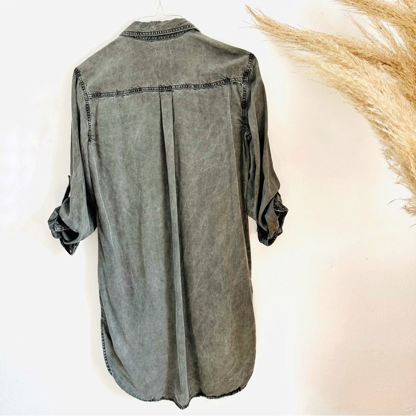 Urban Outfitters SNEAK Washed Black Grey Denim Button Mini Shirt Dress Tunic Size M / US 6-8 / IT 42-44 - 6 Thumbnail