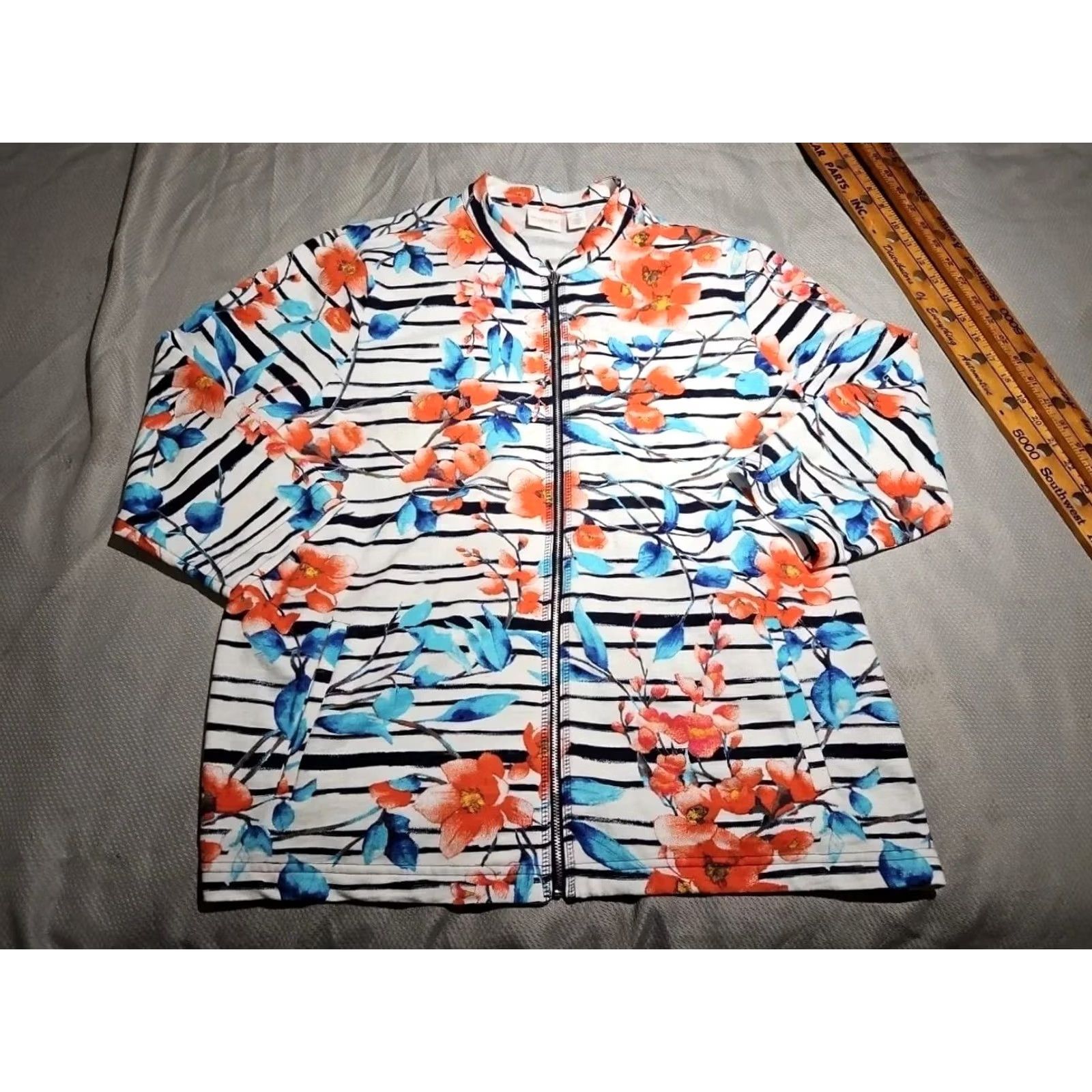Vintage Chicos Women Jacket XL Size 3 Floral Allover Print Sequined Full Zip Lightweight Size 26" / US 2 / IT 38 - 2 Thumbnail
