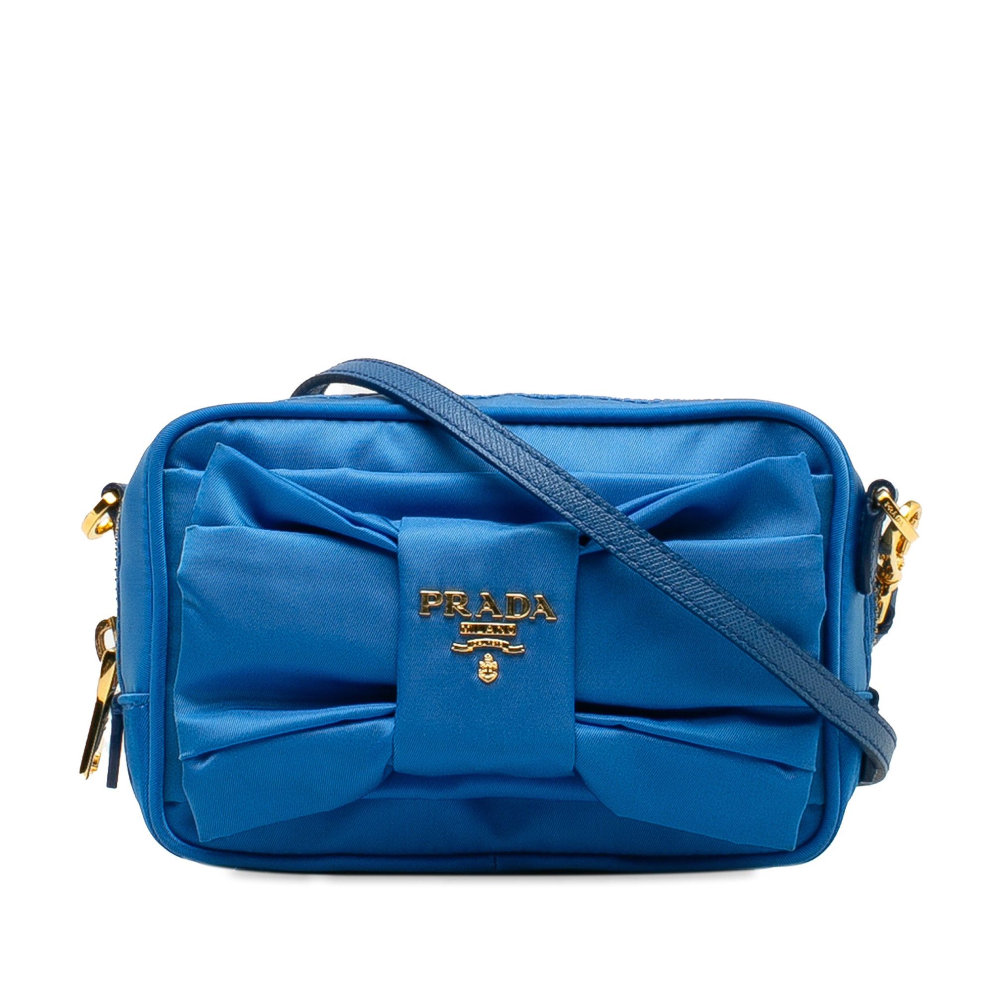 image of Prada Fiocco Bow Tessuto Crossbody Crossbody Bag in Blue, Women's