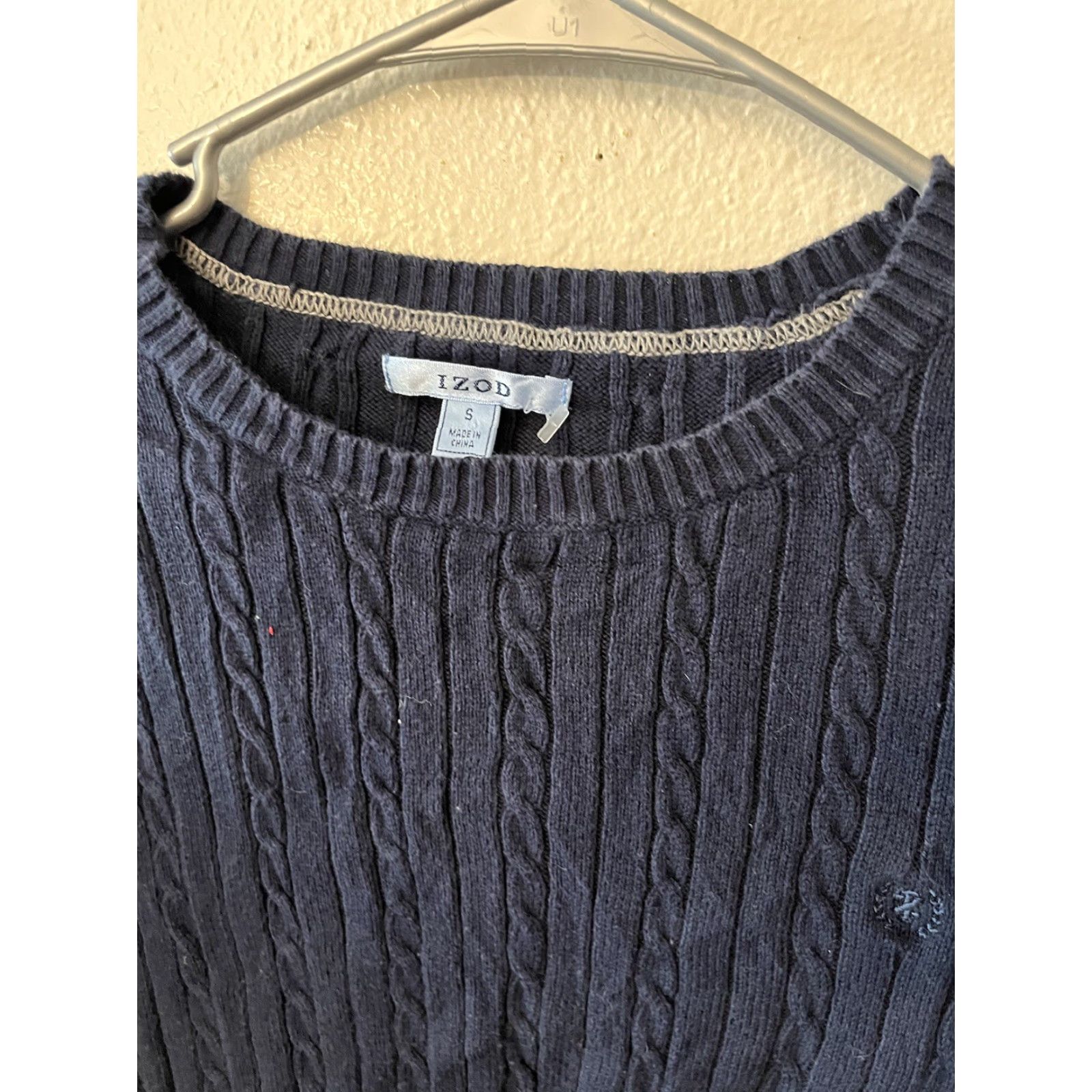 Izod VINTAGE Izod 100% Cotton Women’s Small Navy Blue Cable-Knit Crew Neck Sweater Size S / US 4 / IT 40 - 3 Thumbnail