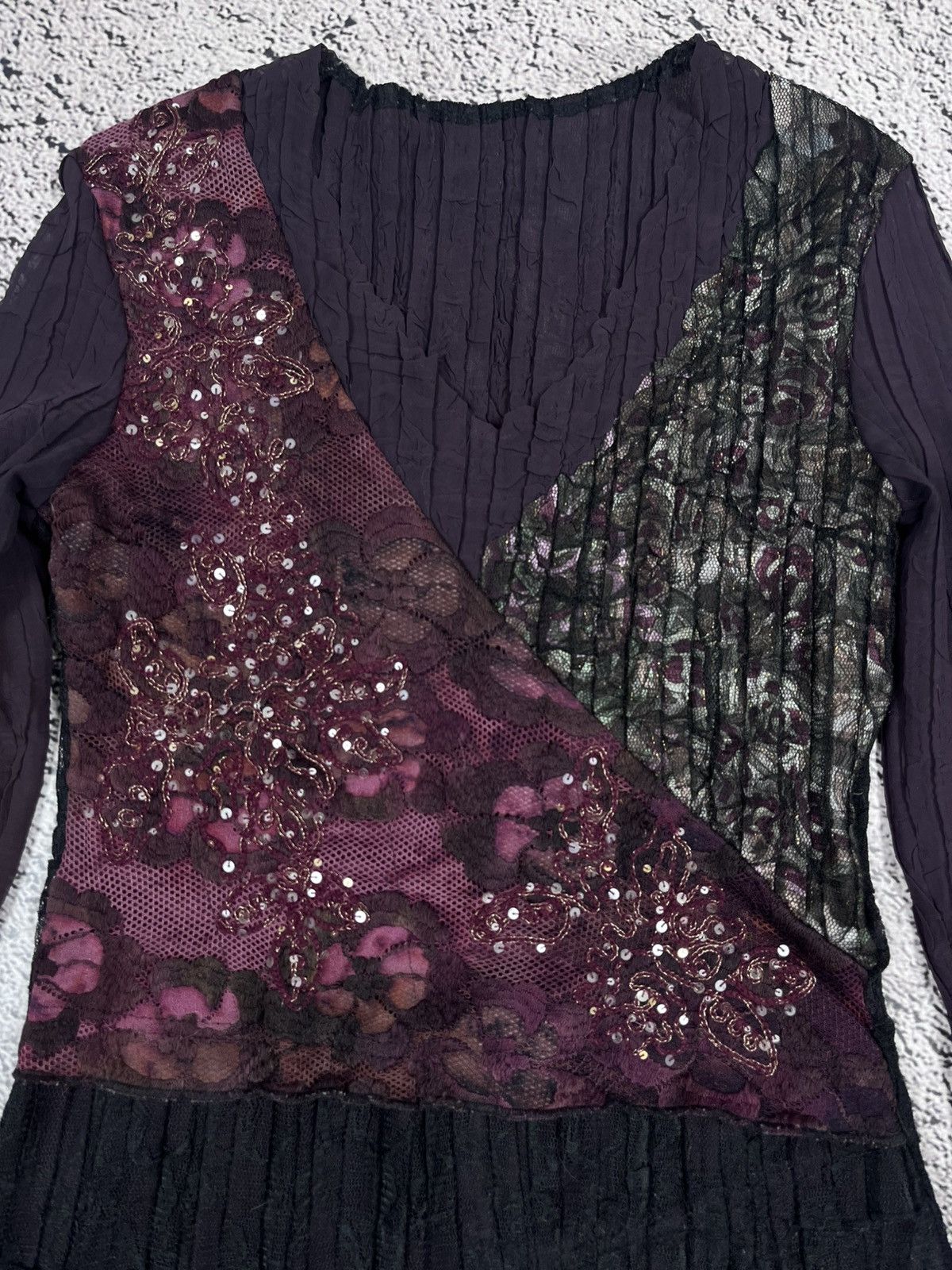 Japanese Brand VTG Y2K Gothic Asymmetric Lace Sequin Mesh Top Avant Garde Size M / US 6-8 / IT 42-44 - 4 Thumbnail