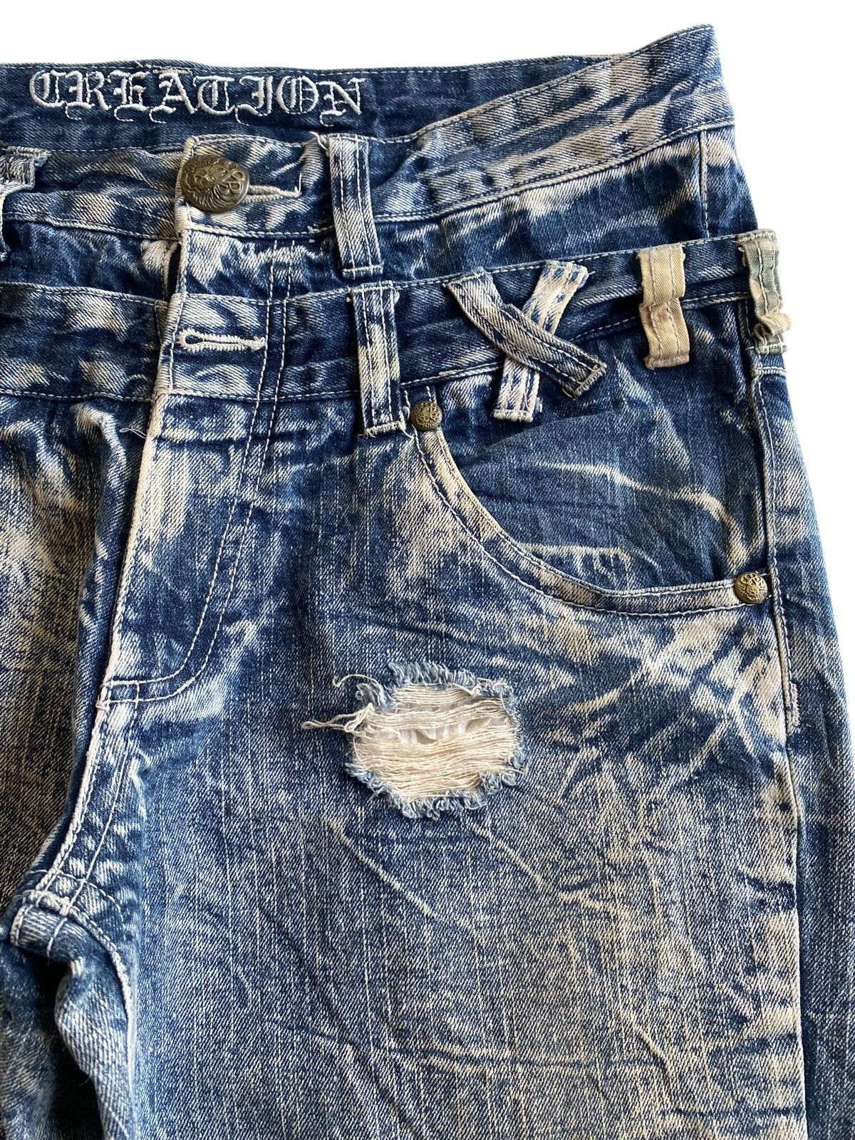 Skull Jeans by an Alchemist Deluxe Creation Skull Double Waist Distressed Short Jeans Size US 34 / EU 50 - 4 Thumbnail