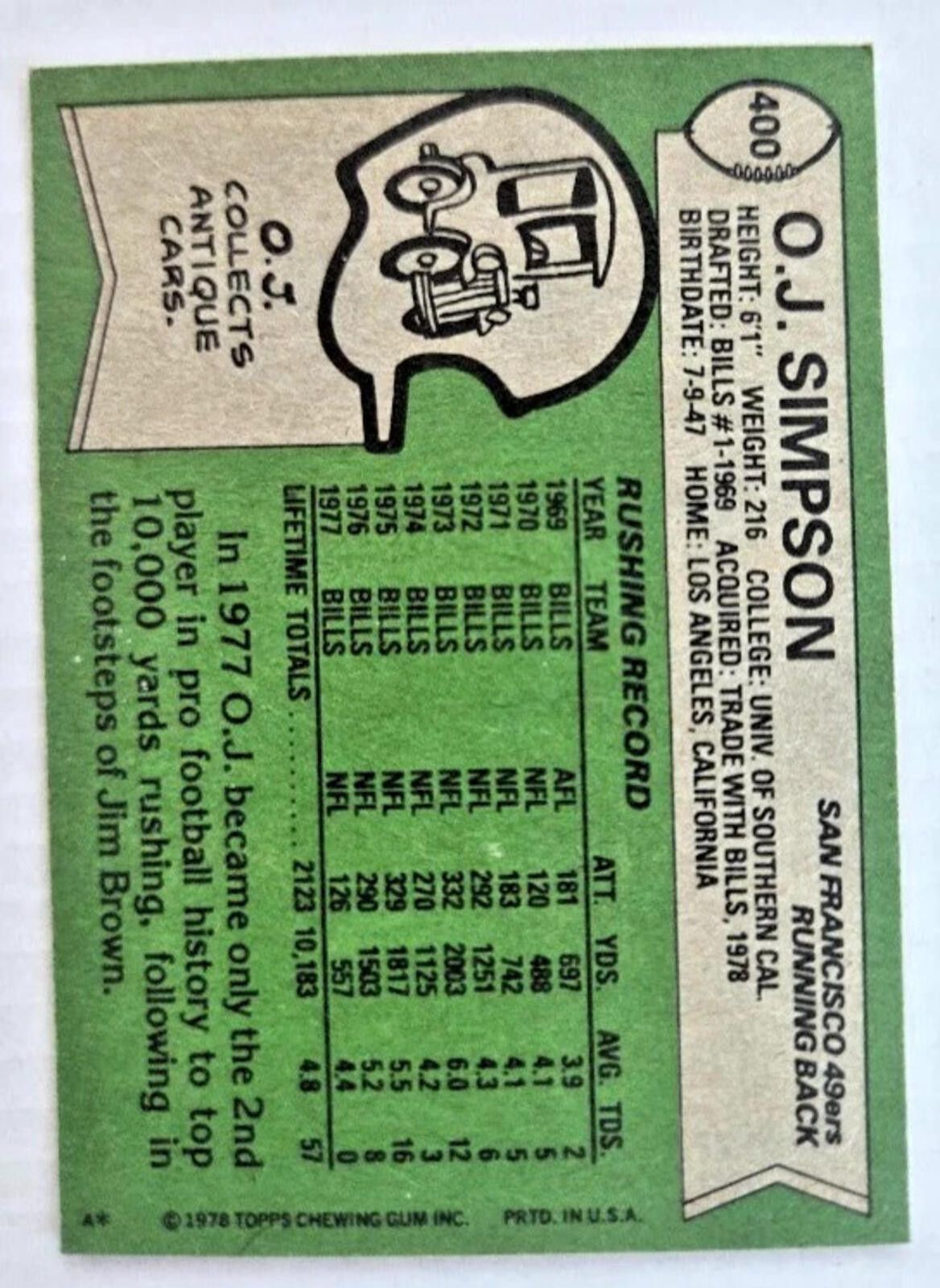 Other 1978 Topps O.J. Simpson #400 OJ 49ers Football NM NR-MINT Size ONE SIZE - 2 Thumbnail