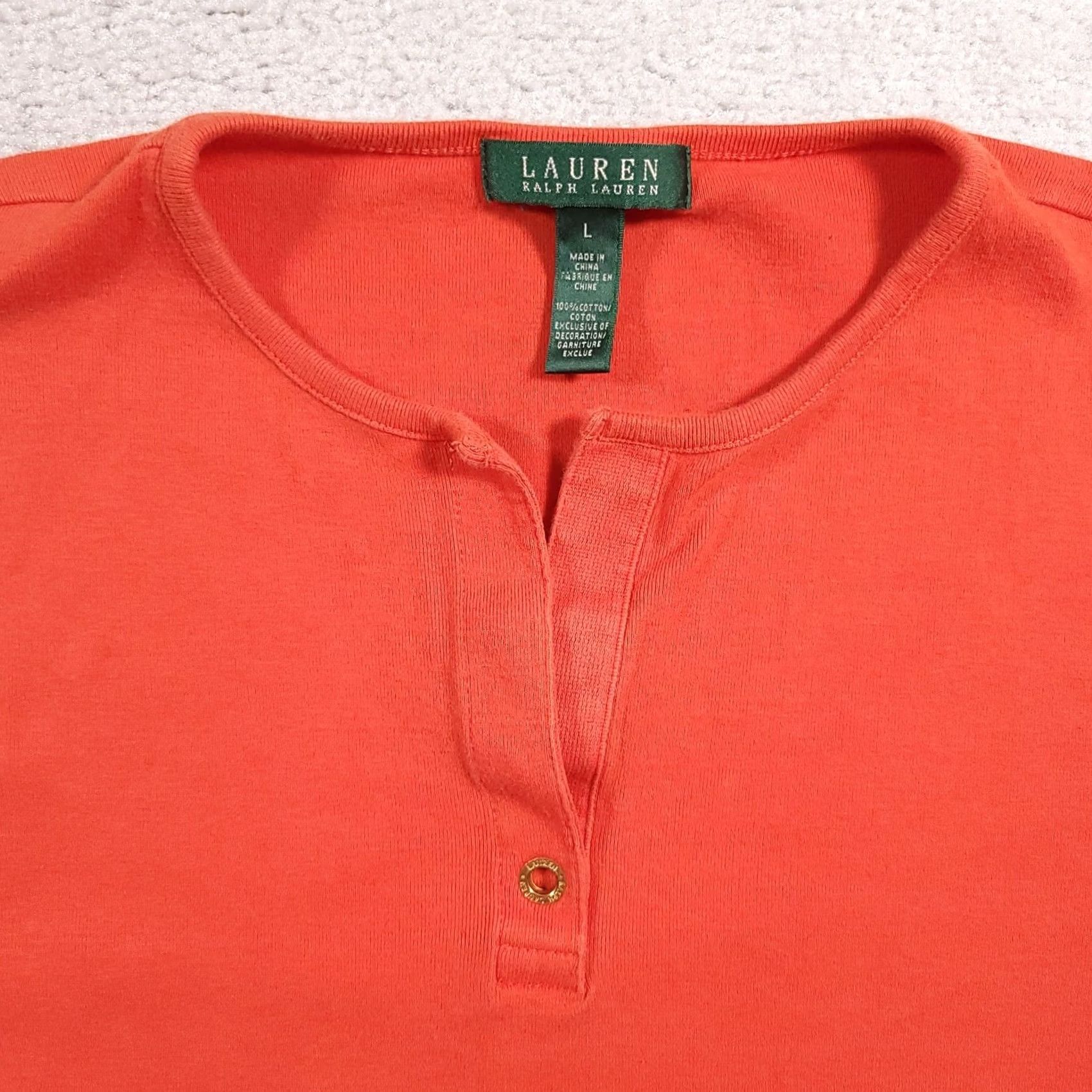 Ralph Lauren VINTAGE Lauren Ralph Lauren Short Rolled Sleeve Shirt Women's Large Orange V Neck Shirt Size L / US 10 / IT 46 - 3 Thumbnail