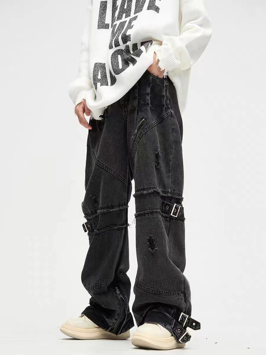 image of Stack Strappy Denim Jeans, Opium Y2K in Black, Men's (Size 30)