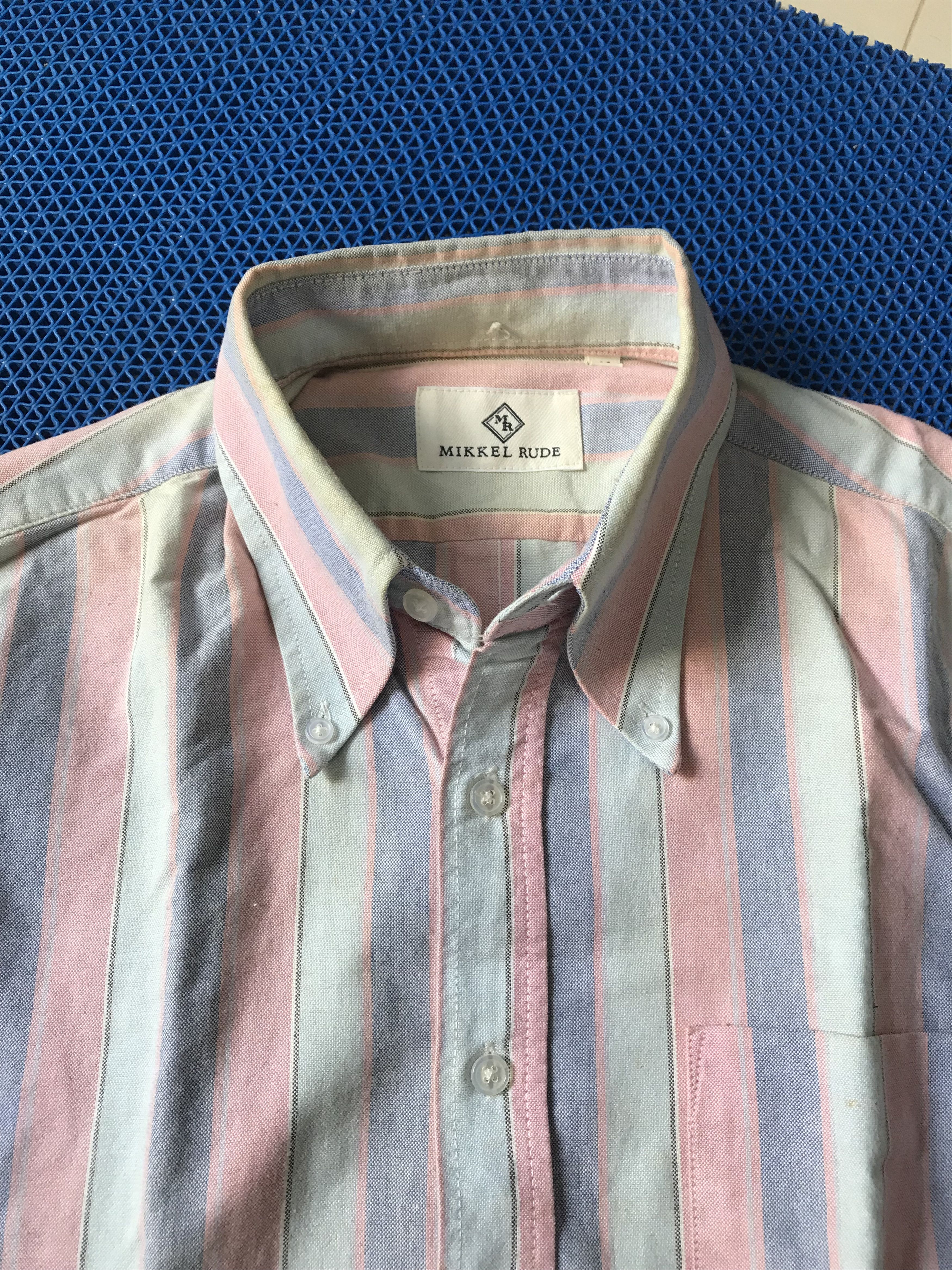 Designer × New England Shirt Company × Vintage Mikkel Rude OXFORD Candy stripes wine with thin navy white Size US M / EU 48-50 / 2 - 1 Thumbnail