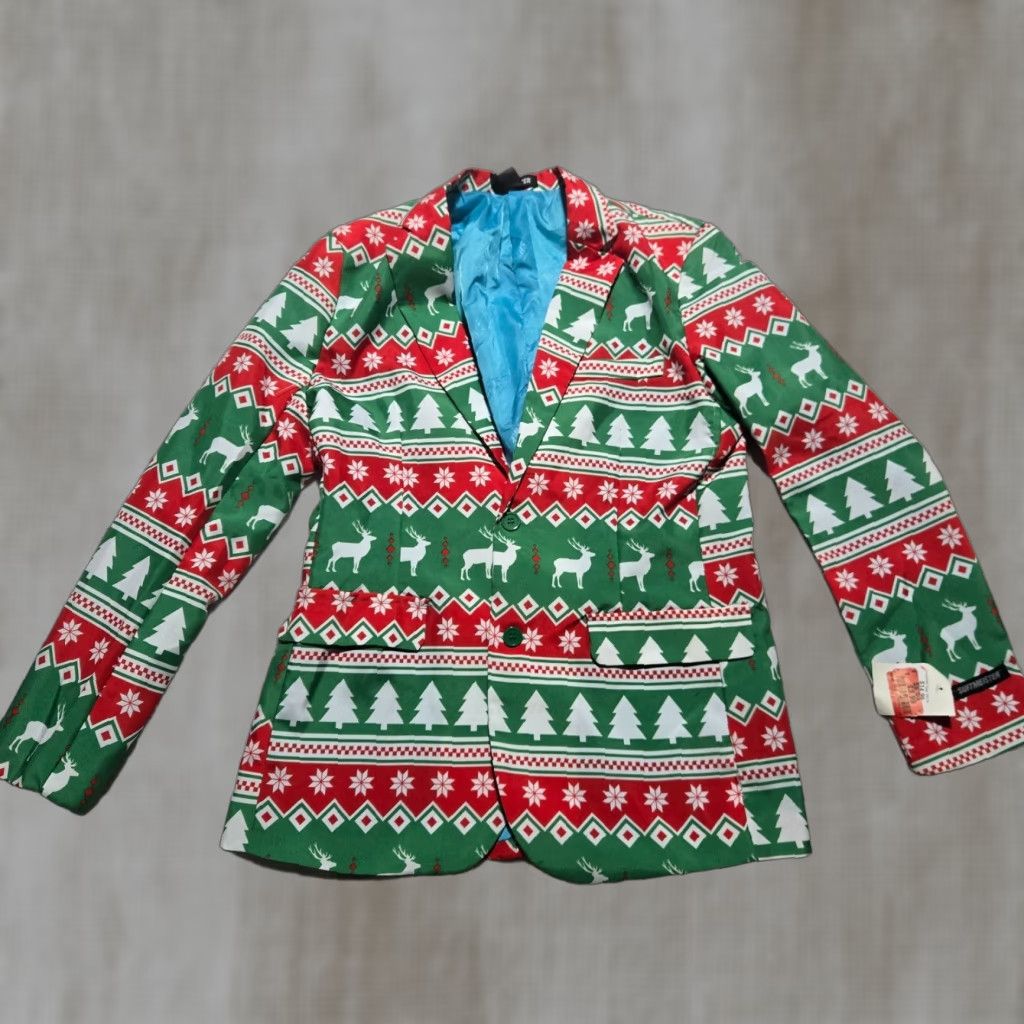 Vintage Suitmeister Christmas Reindeer Ugly Holiday Jacket Suit Jacket AOP Men's M Medium Size 40R - 1 Thumbnail