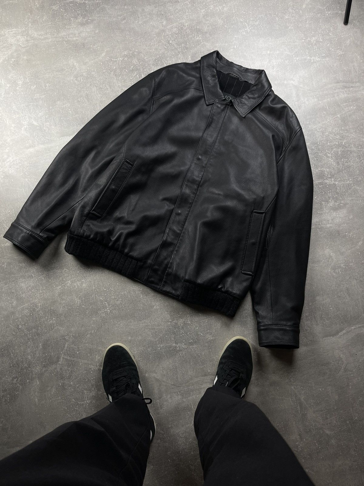 Genuine Leather × Gimo's Gimo's Luxury Black Cashmere Lining Leather Bomber Jacket Size US XL / EU 56 / 4 - 1 Thumbnail