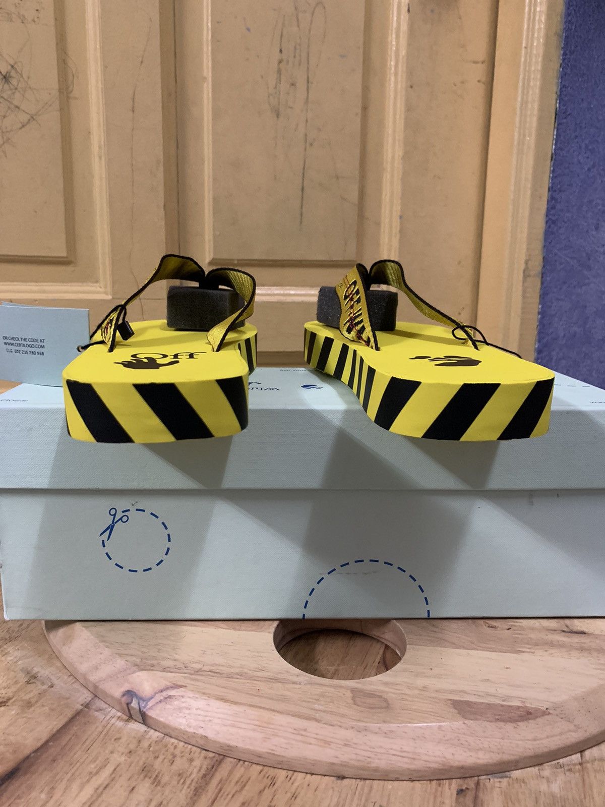 Off-White Off-White Industrial Logo Flip Flops Yellow/Black Size US 9.5 / EU 42-43 - 4 Thumbnail