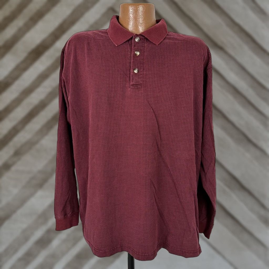 Eddie Bauer VINTAGE Eddie Bauer Polo Shirt Men L Red Houndstooth Heavyweight Oversized 90s Casual Golf Preppy Sports Outdoor Mens Polo Size US L / EU 52-54 / 3 - 1 Thumbnail