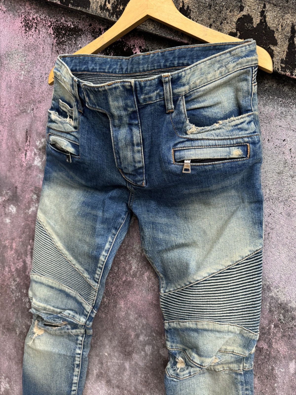 Balmain Balmain Washed Distressed Bikers Decarnin Era Jeans Size US 32 / EU 48 - 4 Thumbnail