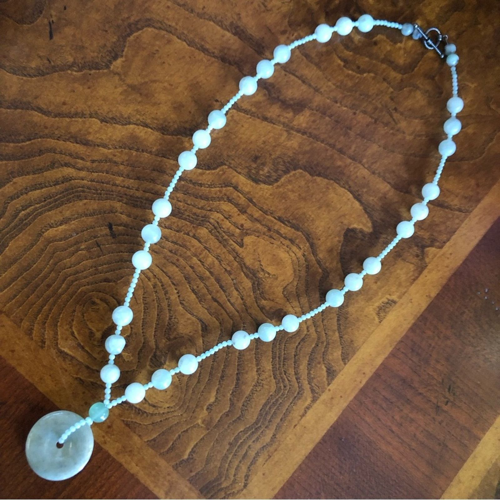 Handmade Hand crafted jadeite stone beaded 925 toggle clasp necklace Size ONE SIZE - 11 Thumbnail