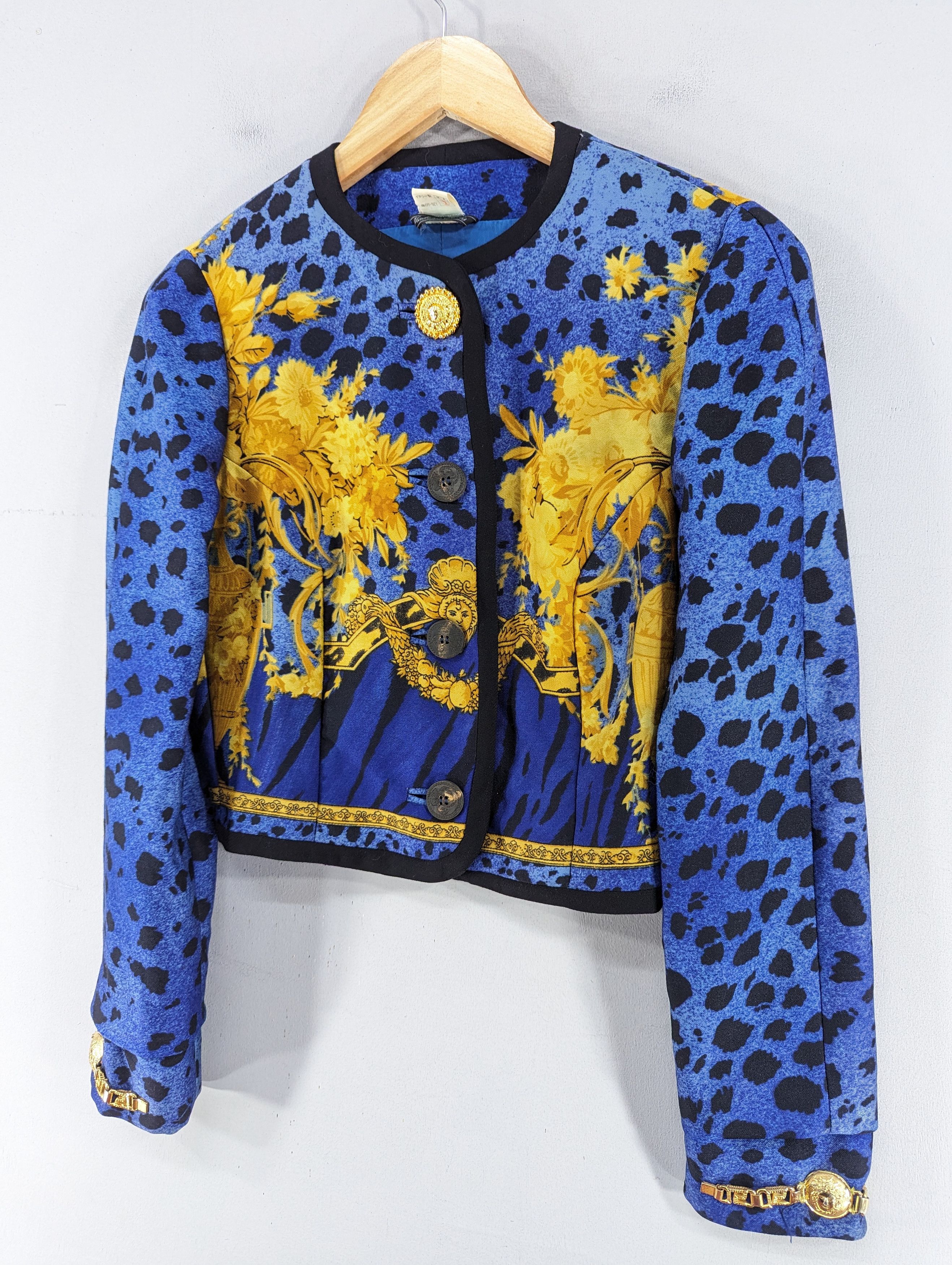 Versace Vintage 90s Gianni Versace Blue Baroque Leopard Print Jacket Size XS / US 0-2 / IT 36-38 - 3 Thumbnail