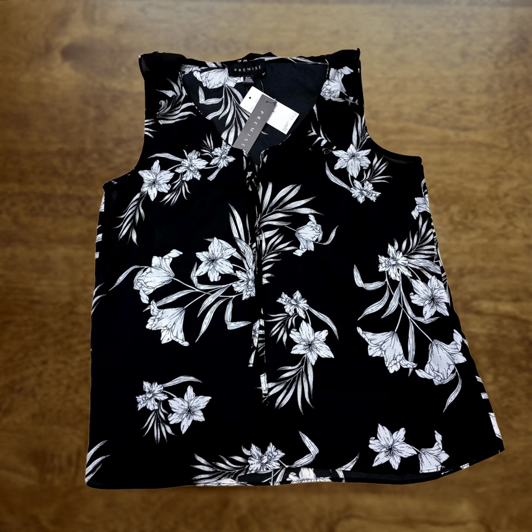 Vintage Premise Blouse Womens Small Black Floral Collared Sleeveless Lightweight Top Size S / US 4 / IT 40 - 1 Thumbnail
