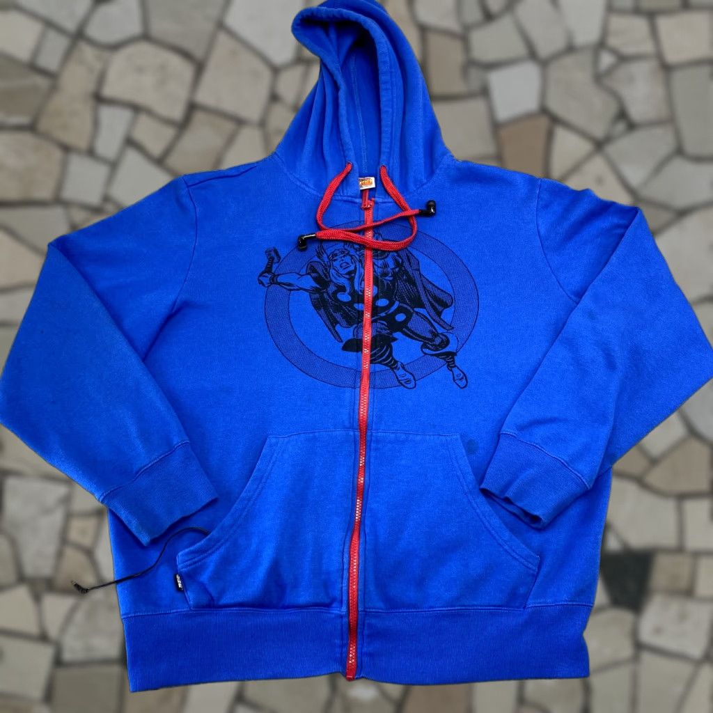 Vintage Marvel Captain America Sweatshirt Mens Large Blue Full Zip Built In Headphones Size US L / EU 52-54 / 3 - 1 Thumbnail