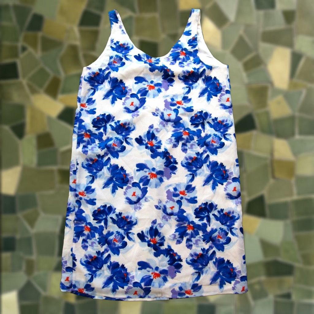 Vintage Halogen Floral Shift Tunic Tank Sun Dress Small Blue Size S / US 4 / IT 40 - 1 Thumbnail