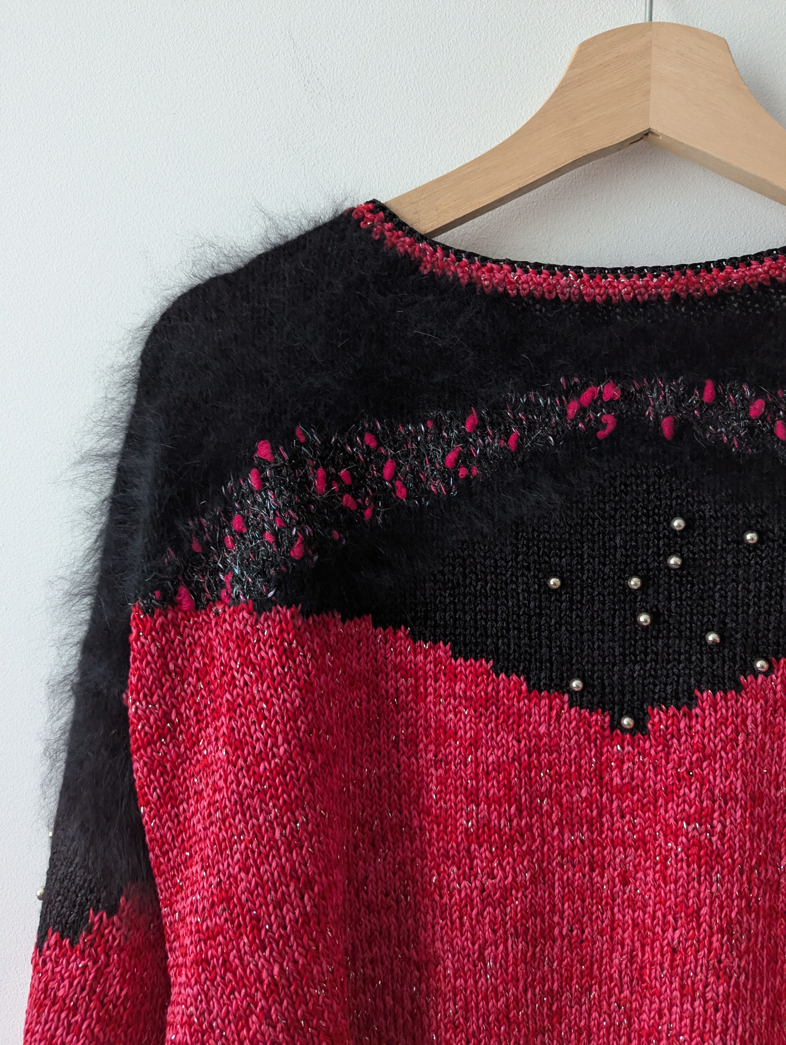 Vintage Vintage Black Red Mohair Knit Sweater Embellished Scandi Size M / US 6-8 / IT 42-44 - 10 Thumbnail