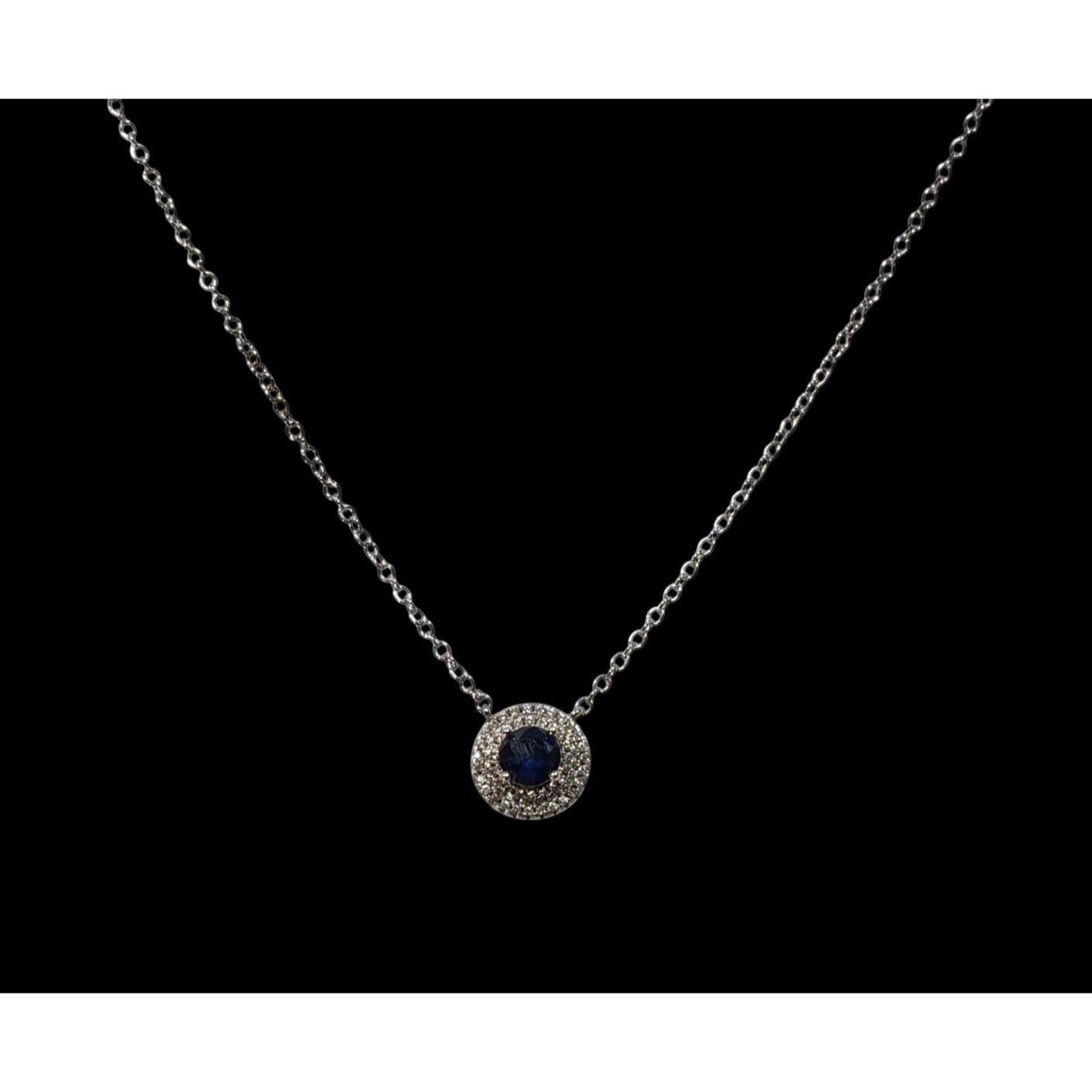 Other Elegant Double Halo Sapphire And Diamond Dainty Pendant Neck Size ONE SIZE - 2 Thumbnail