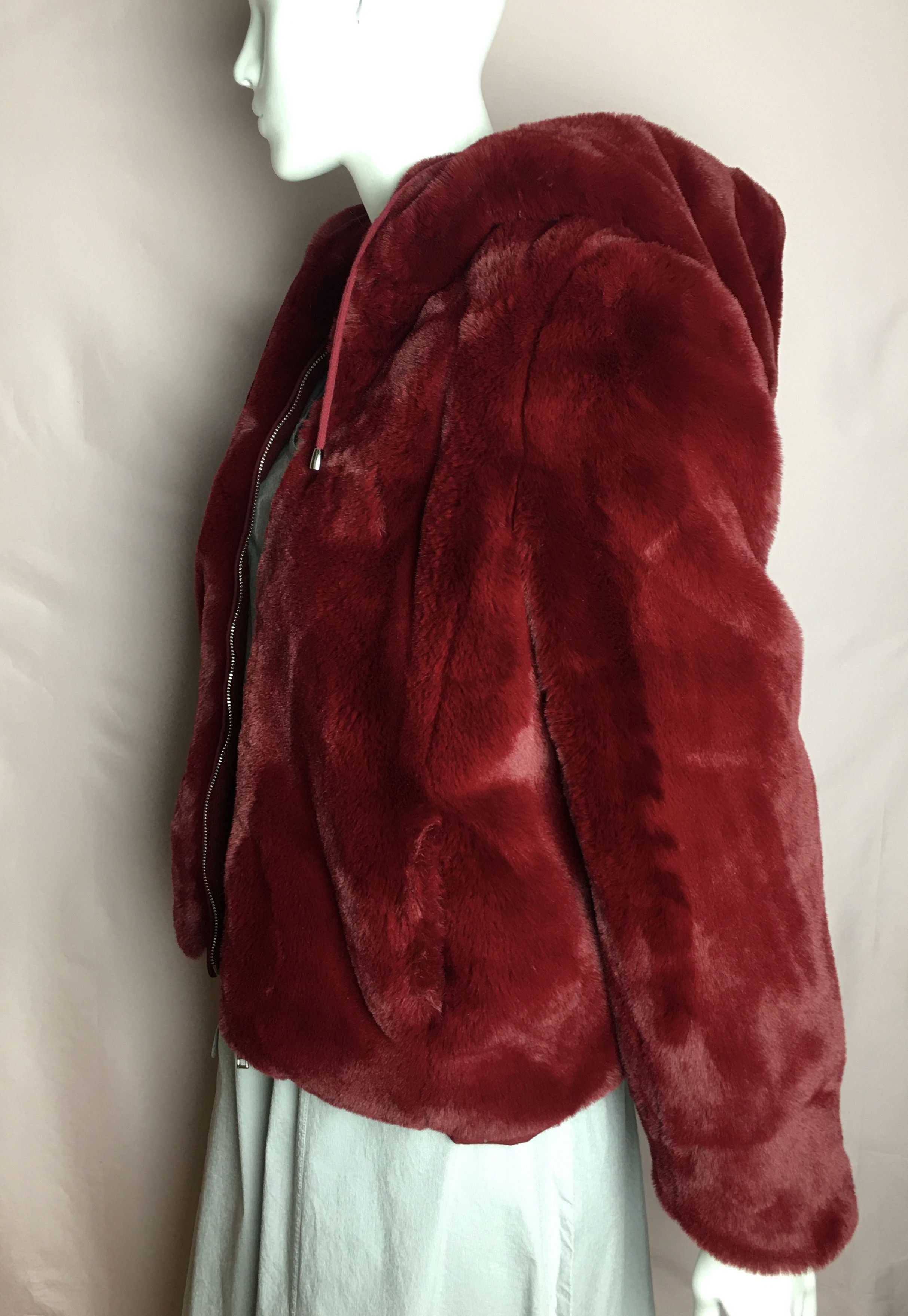 Maje MAJE Burgundy Faux Fur Jacket Size EU 36 Size S / US 4 / IT 40 - 7 Thumbnail