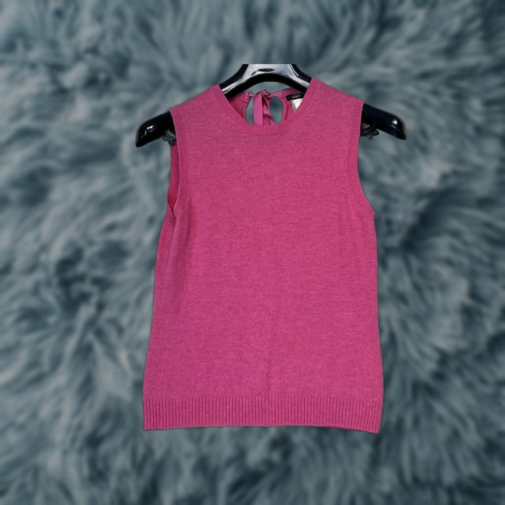J.Crew VINTAGE J.CREW Blouse Shirt Women Medium Pink Sleeveless Halter Wool Cashmere Ruffle Chiffon Dry Clean Only Solid Pattern Made in Japan Size M / US 6-8 / IT 42-44 - 1 Thumbnail