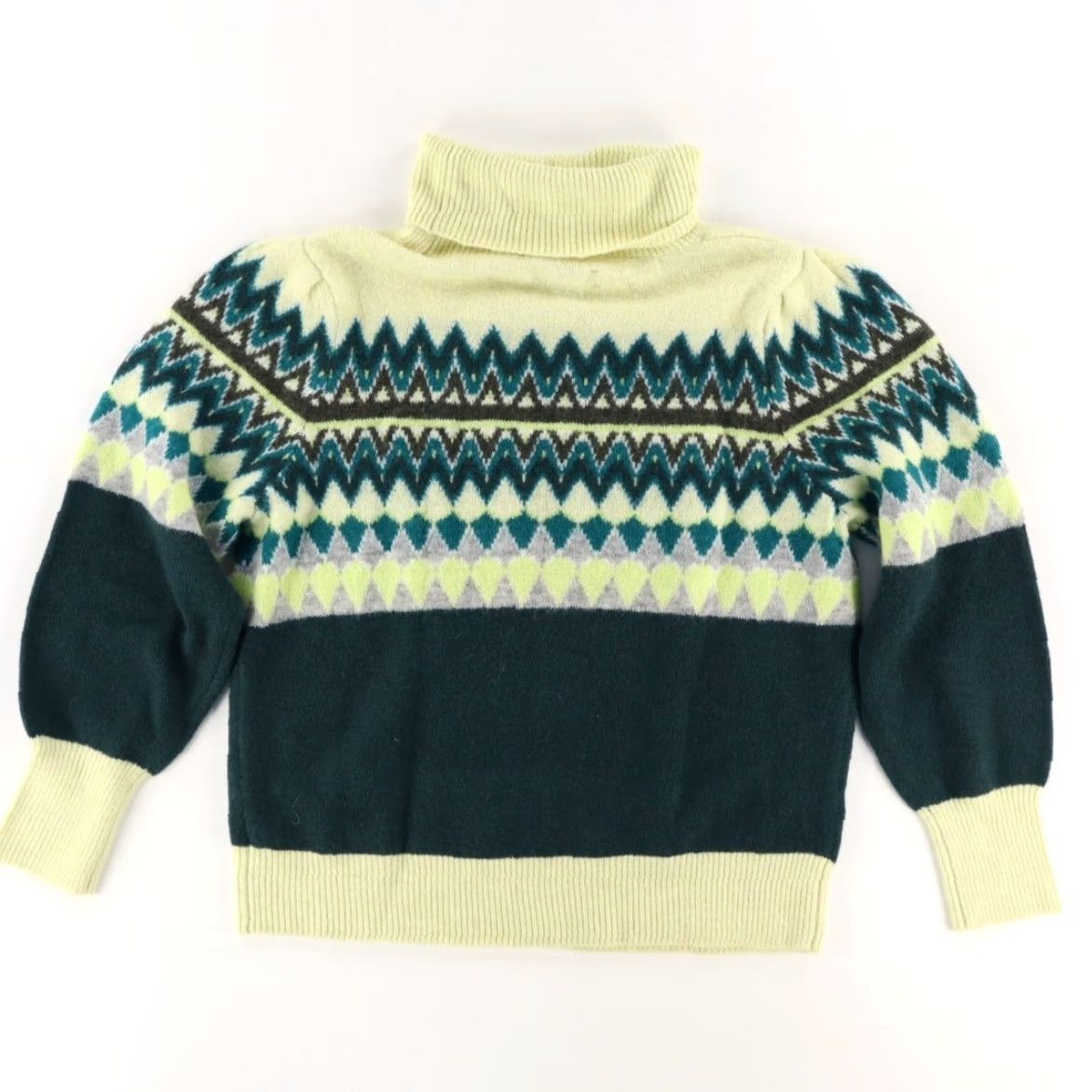 Loft Loft Women's XL Green Fair Isle Turtleneck Striped Mock Long Sleeve Sweater Shirt Size XL / US 12-14 / IT 48-50 - 4 Thumbnail