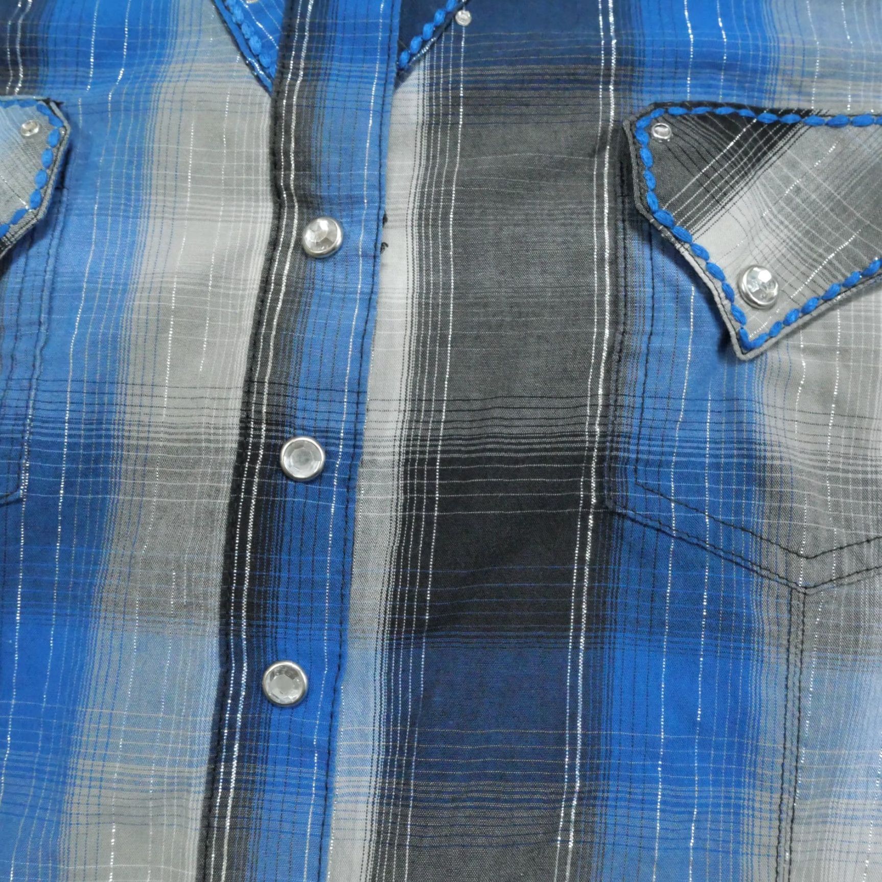 Wrangler VINTAGE Wrangler Pearl Snap Shirt Womens XL Blue Black Plaid Western Casual Long Sleeve Collared Snap Button-Up Size XL / US 12-14 / IT 48-50 - 5 Thumbnail