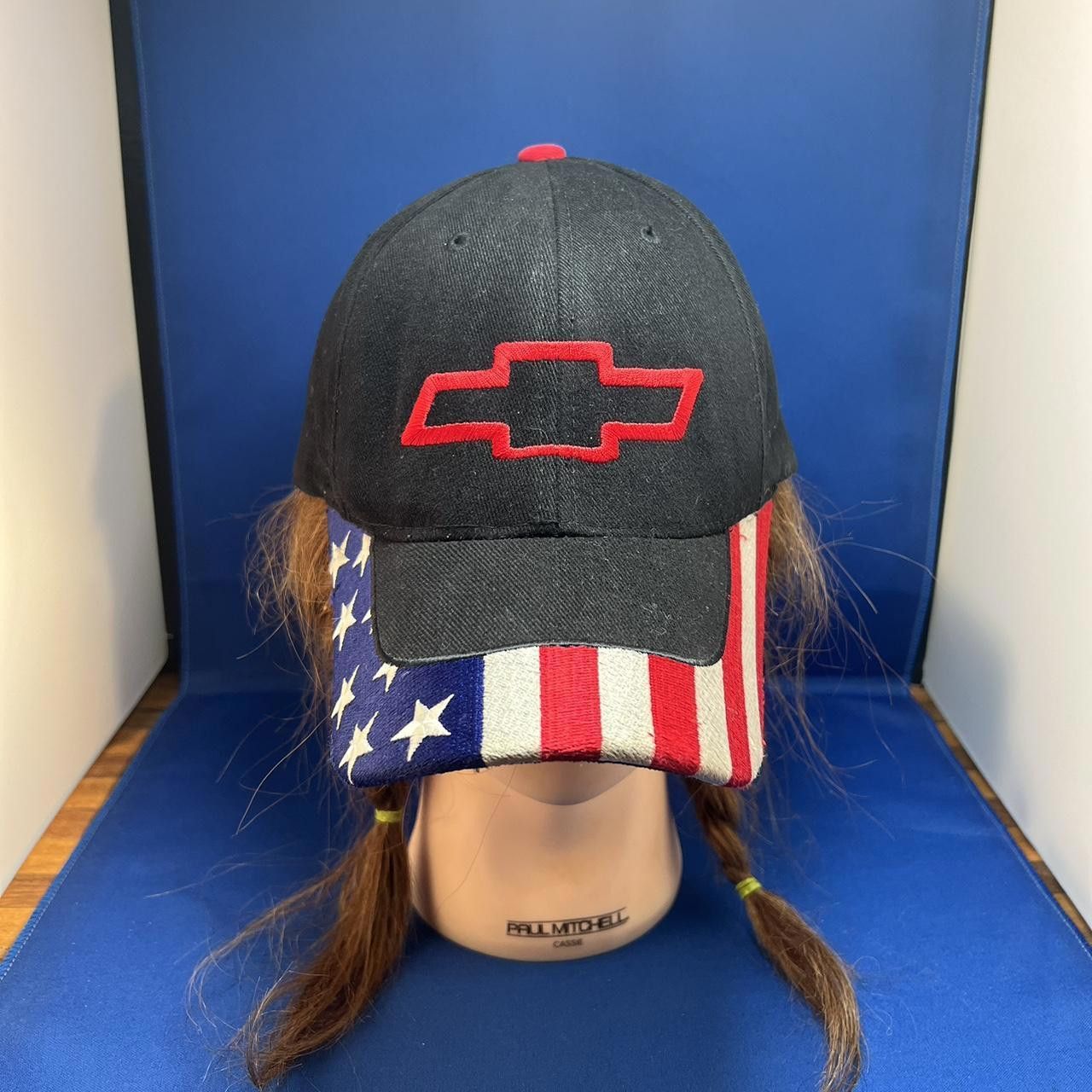 Designer Chevrolet Black Cap with Patriotic Flag Design Size ONE SIZE - 1 Thumbnail