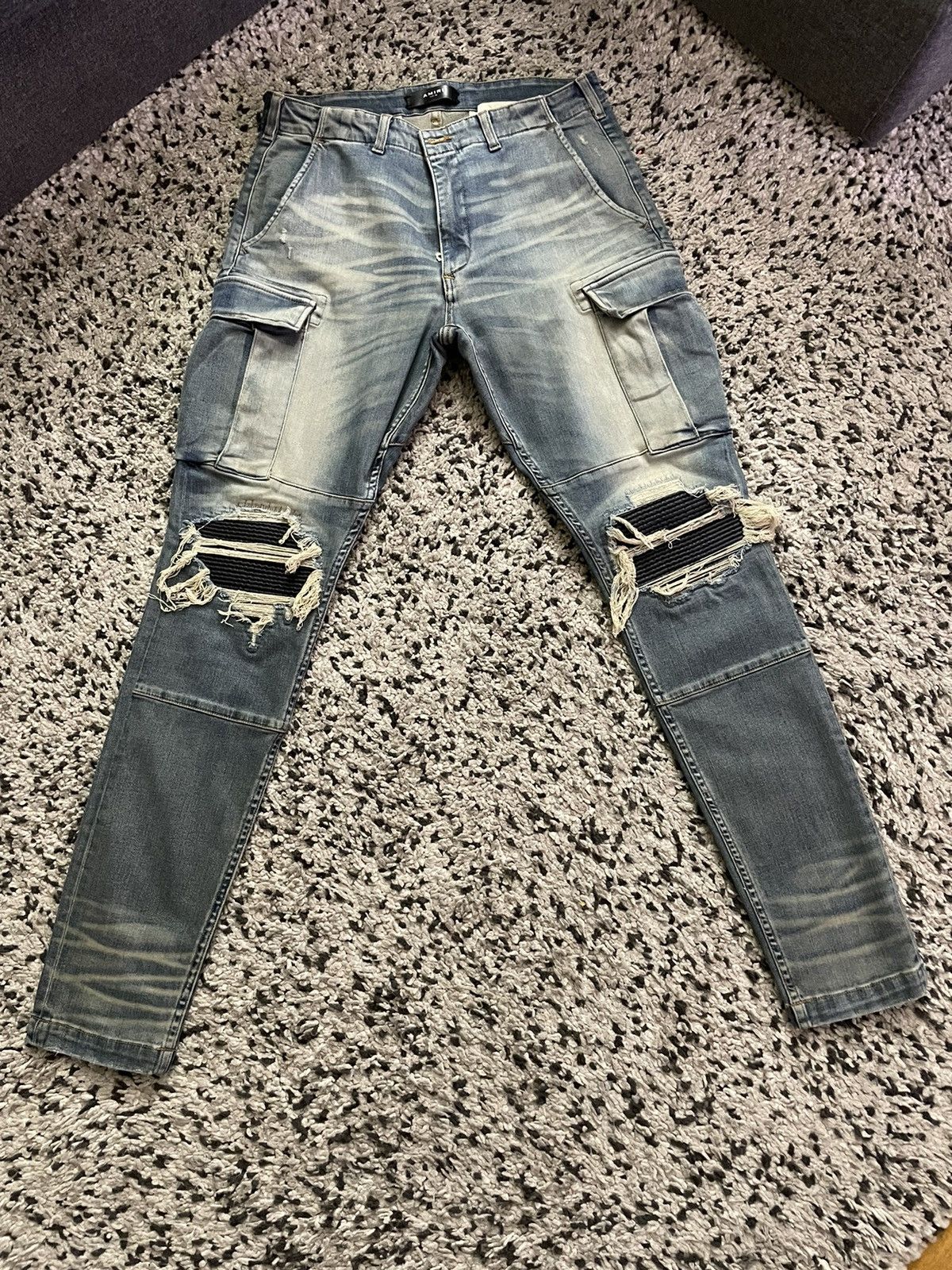 Pre-owned Amiri Cargo Jeans Faded In Blue