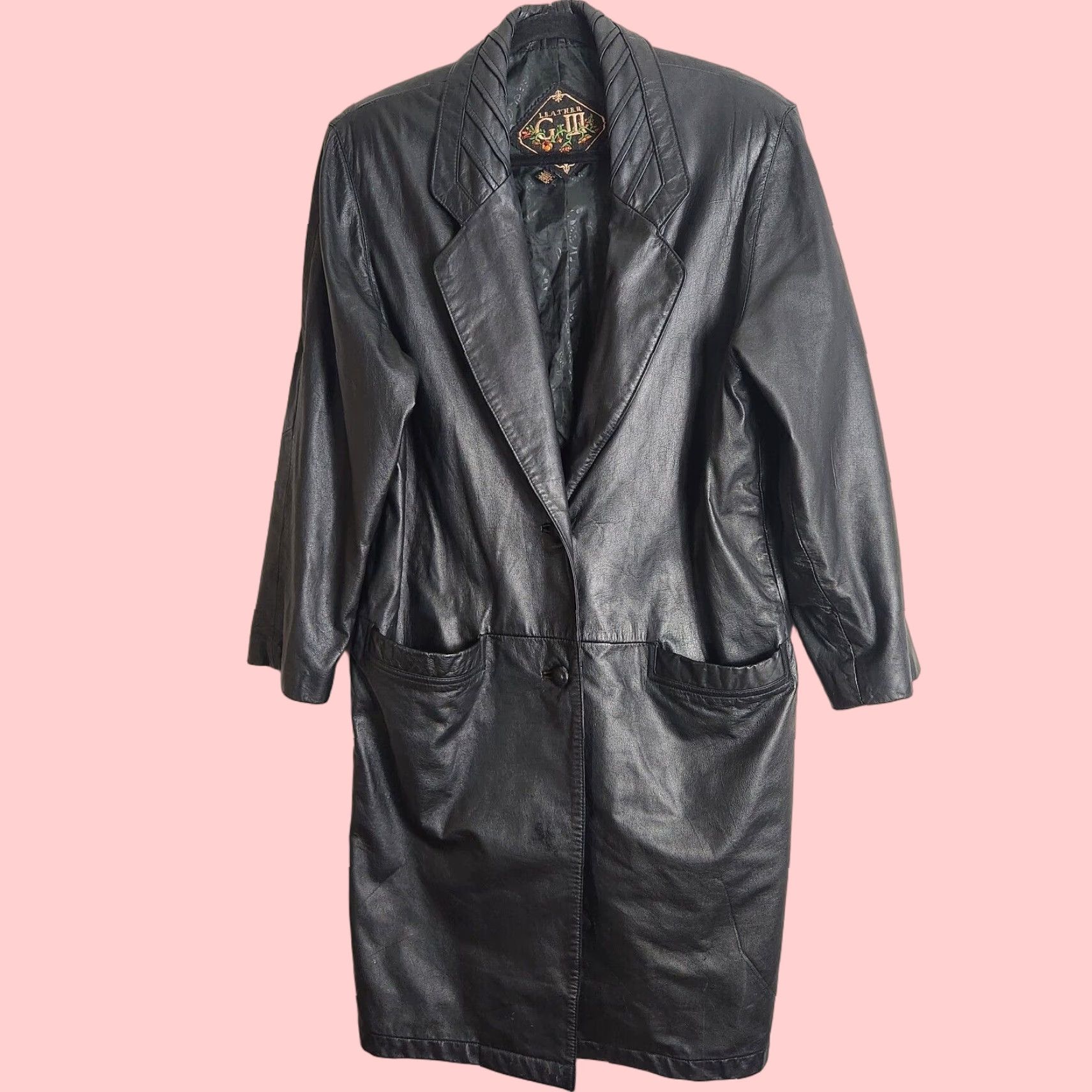 VINTAGE G-III Women's Black Leather Long Coat Size S, Single