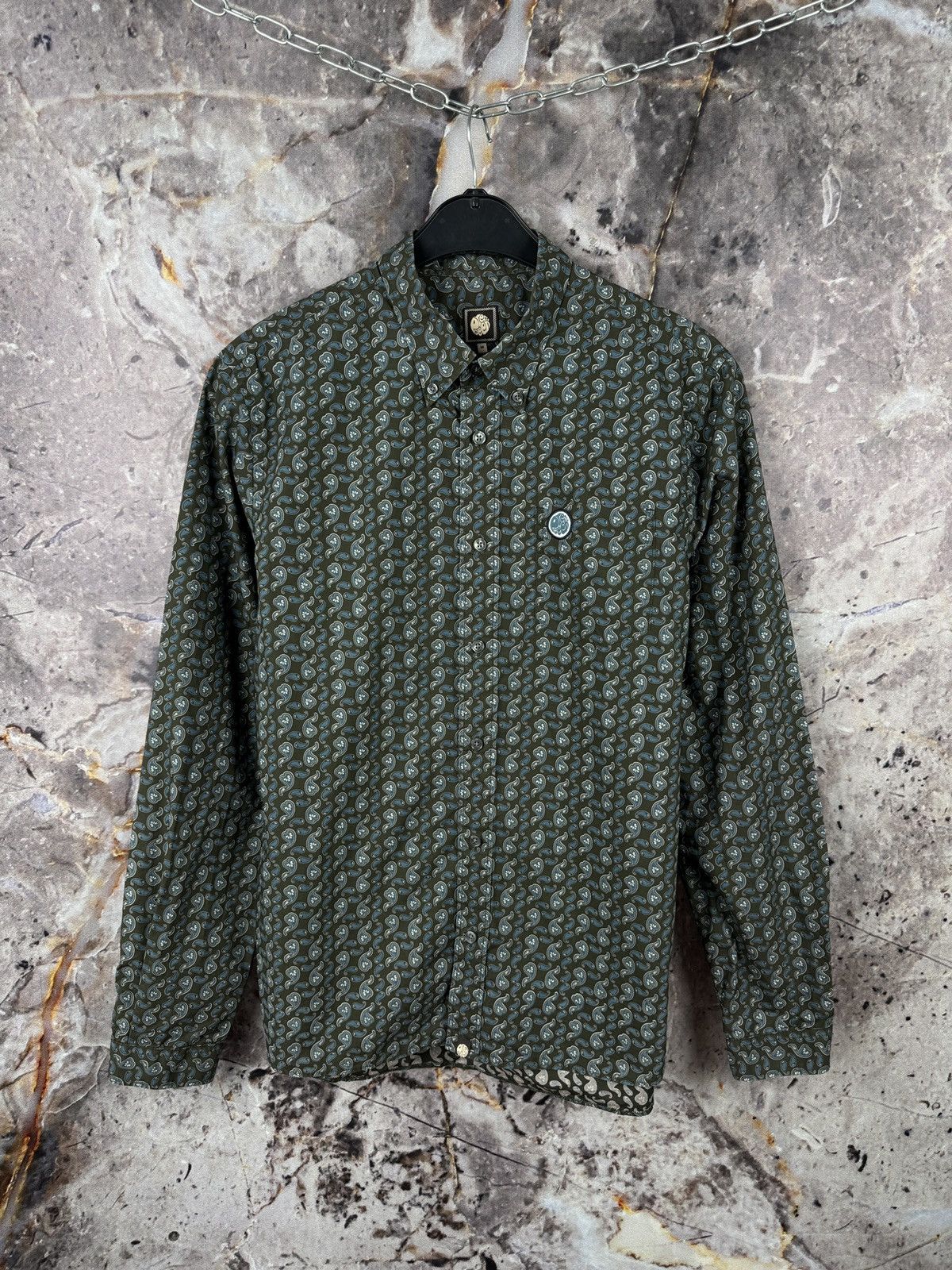 Pretty Green Pretty Green Paisley Print Button Up Shirt Green Long Sleeve Size US M / EU 48-50 / 2 - 1 Thumbnail