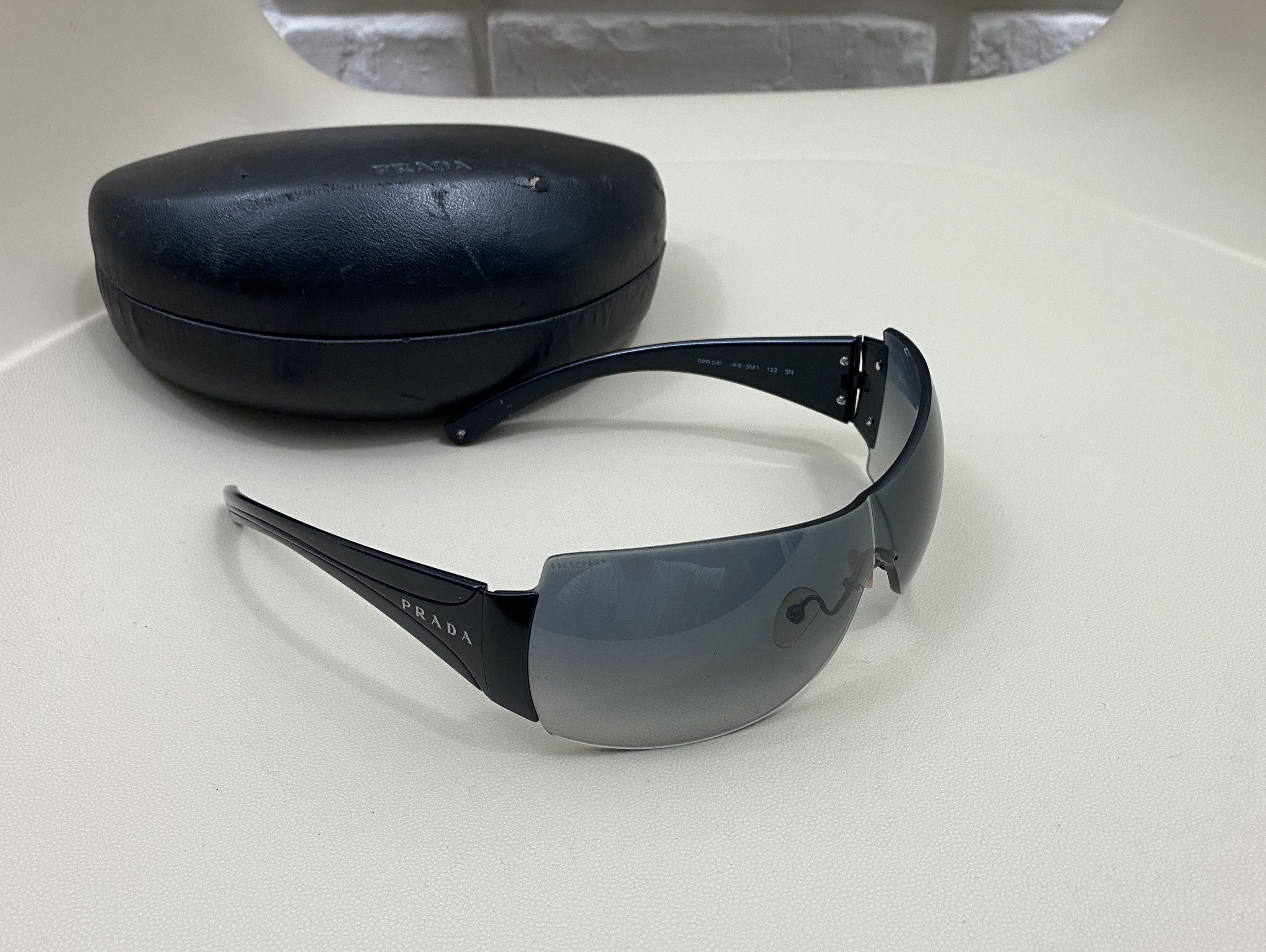 image of Women's Prada Spr04I Shield Sunglasses Navy Blue Gradient in Black