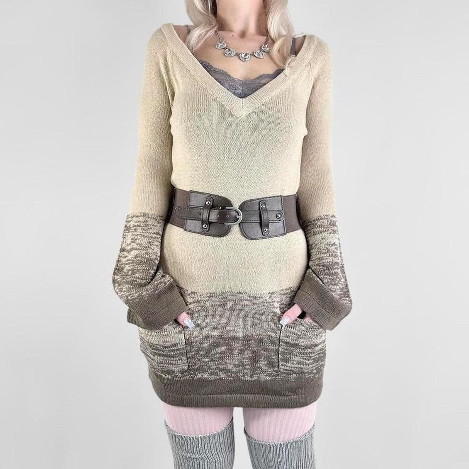 Other y2k coquette off the shoulder knit mini dress flared sleeves Size M / US 6-8 / IT 42-44 - 2 Thumbnail