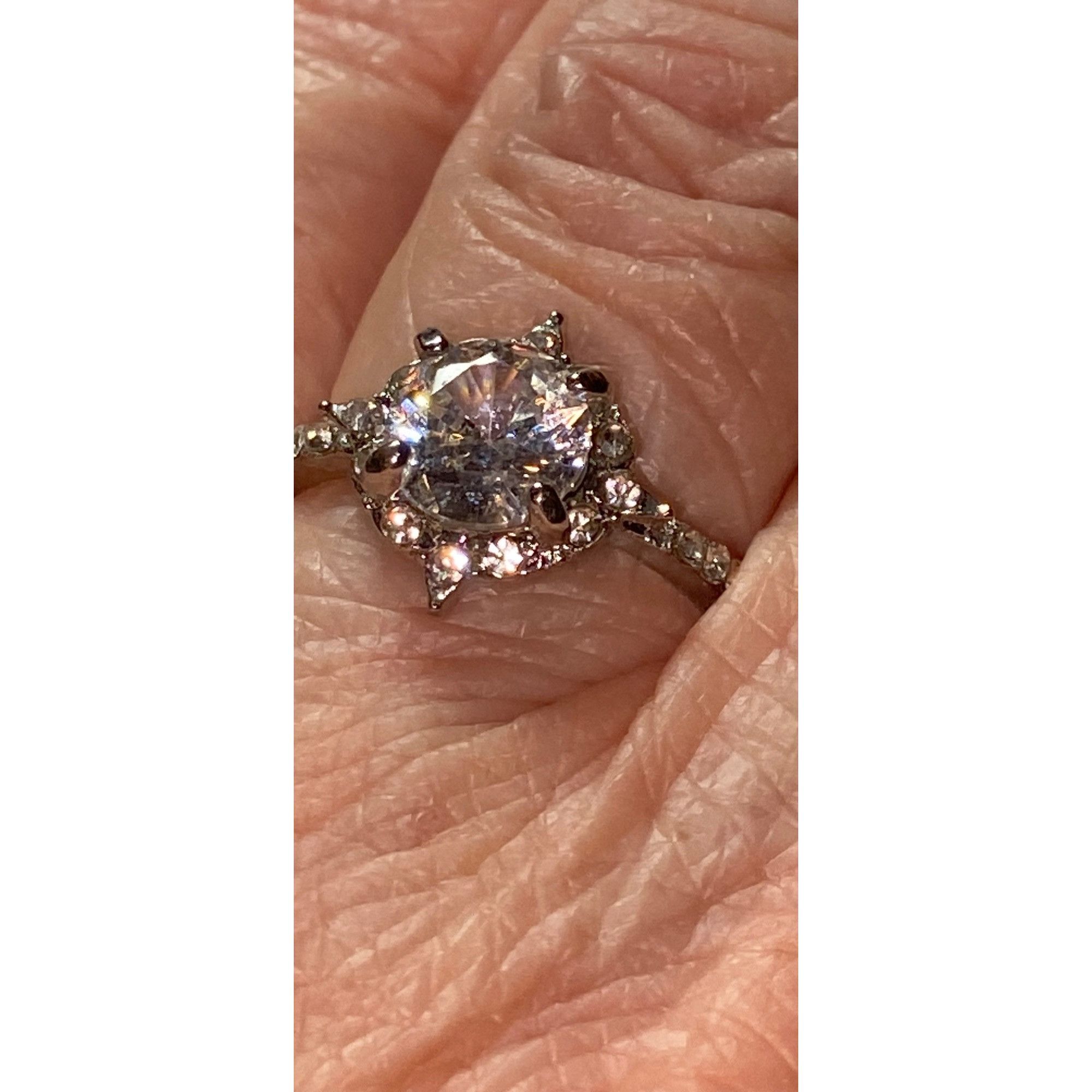 Other Silver Solitaire Ring W/Cubic Zirconia or Glass Ctr & Accent Size ONE SIZE - 1 Thumbnail
