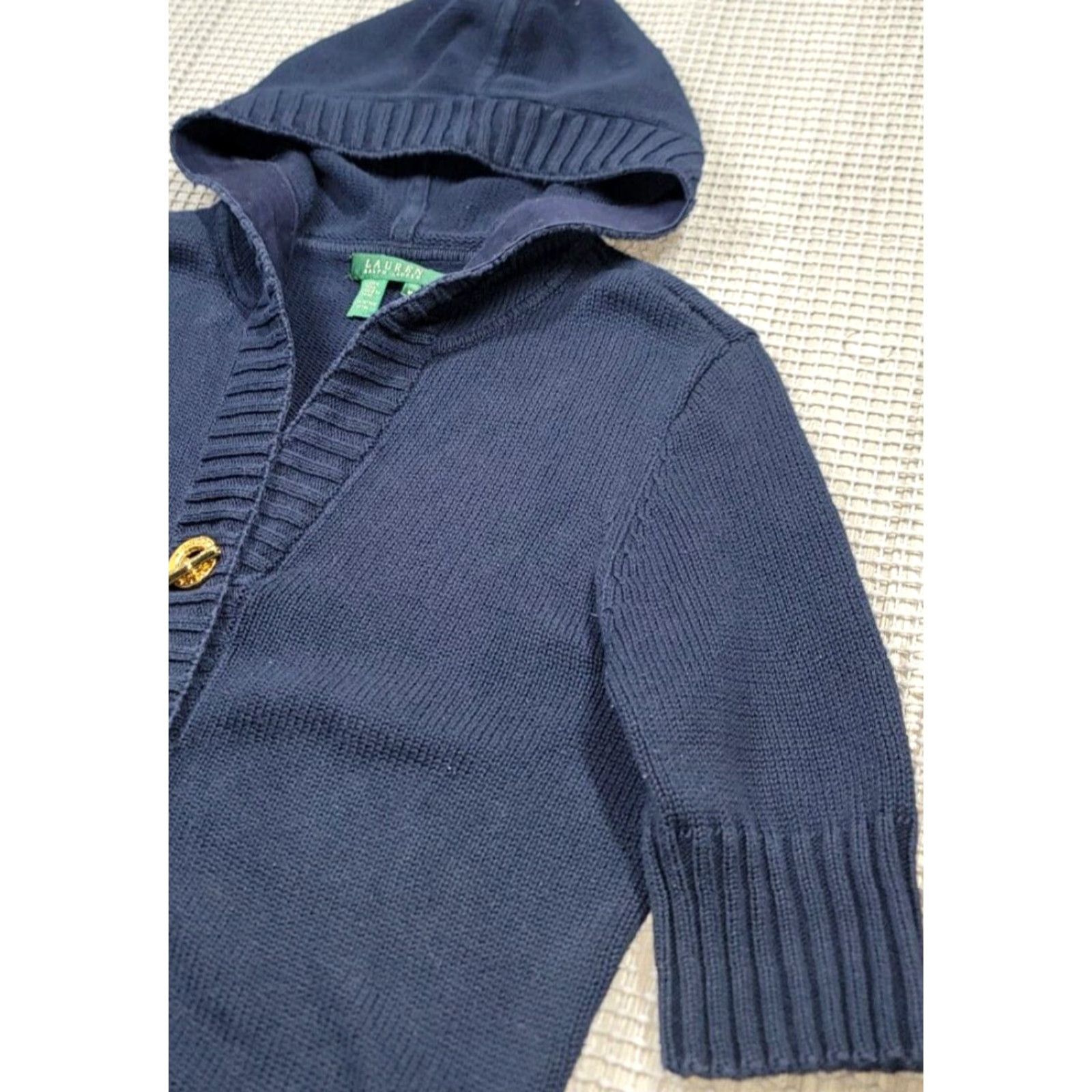 Ralph Lauren Lauren Ralph Lauren Cardigan Sweater Women M Blue Cable Knit Hooded Button Vintage 90s Accredited by 100% Cotton/All Seasons Size M / US 6-8 / IT 42-44 - 5 Thumbnail