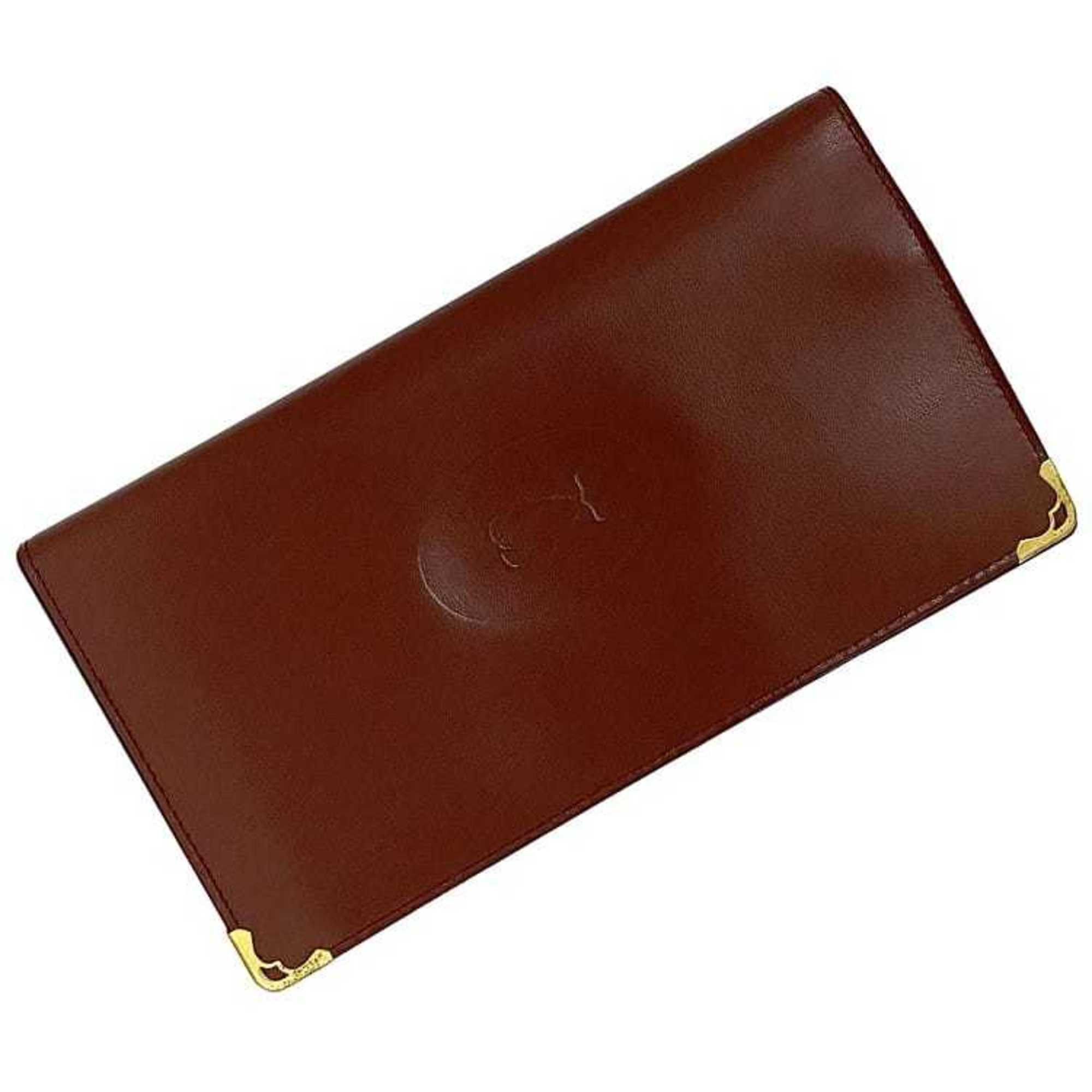 image of Cartier Bi-Fold Wallet Bordeaux Must Ec-20102 Billfold Long Leather Men's Women's