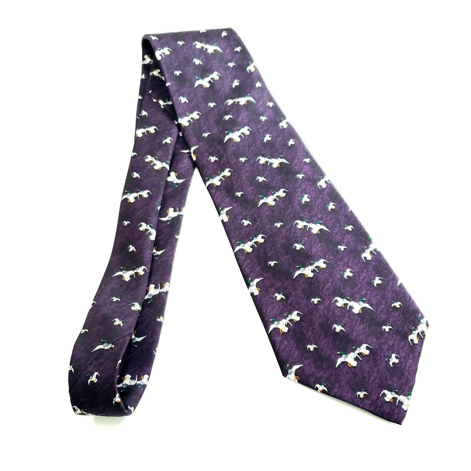 Designer Tango Novelty Mallard Print Purple Short Wide Silk Tie Size ONE SIZE - 6 Thumbnail