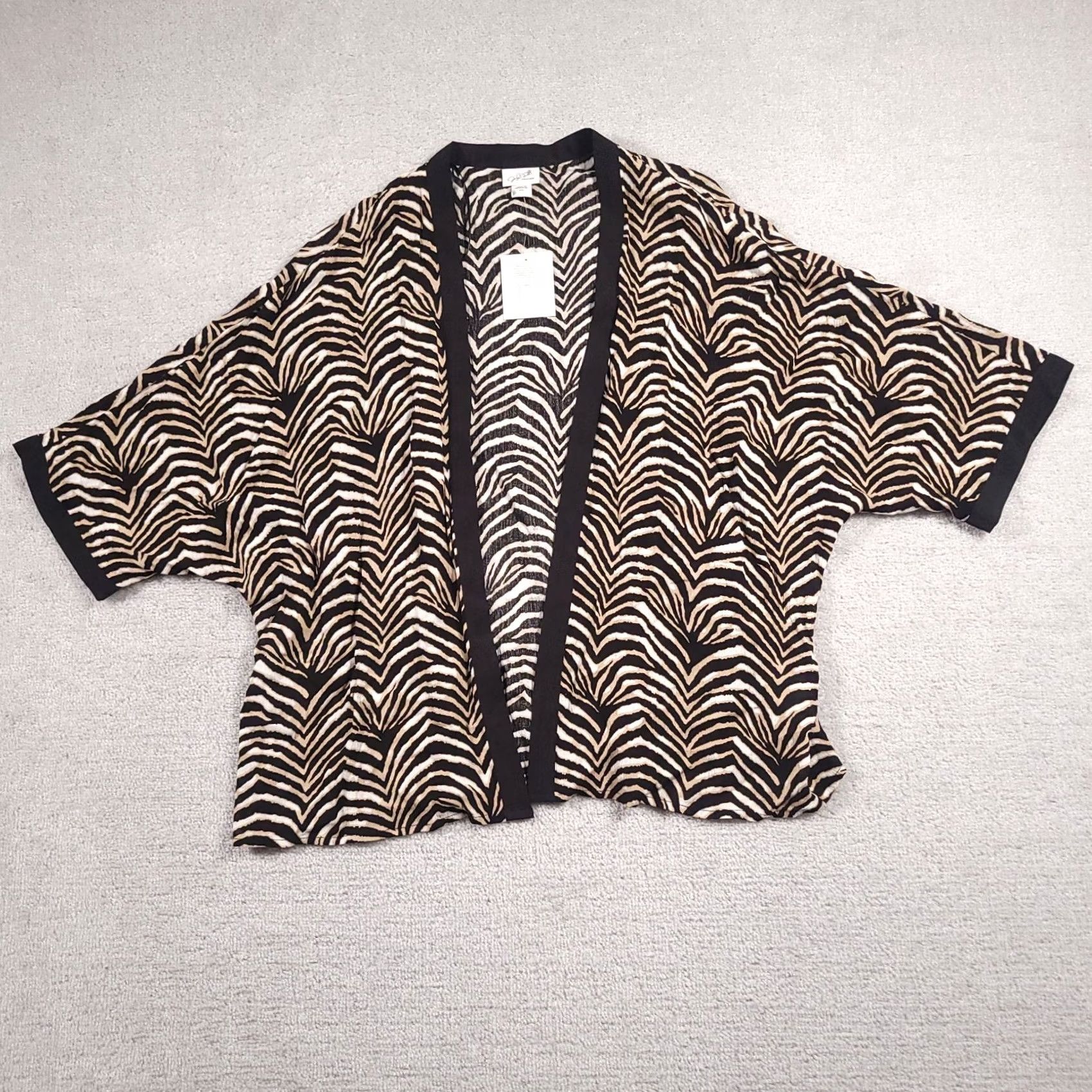 Vintage Jaclyn Smith Cardigan Women's Black Tan Tiger Striped Open Front 3/4 Sleeve Size L / US 10 / IT 46 - 2 Thumbnail