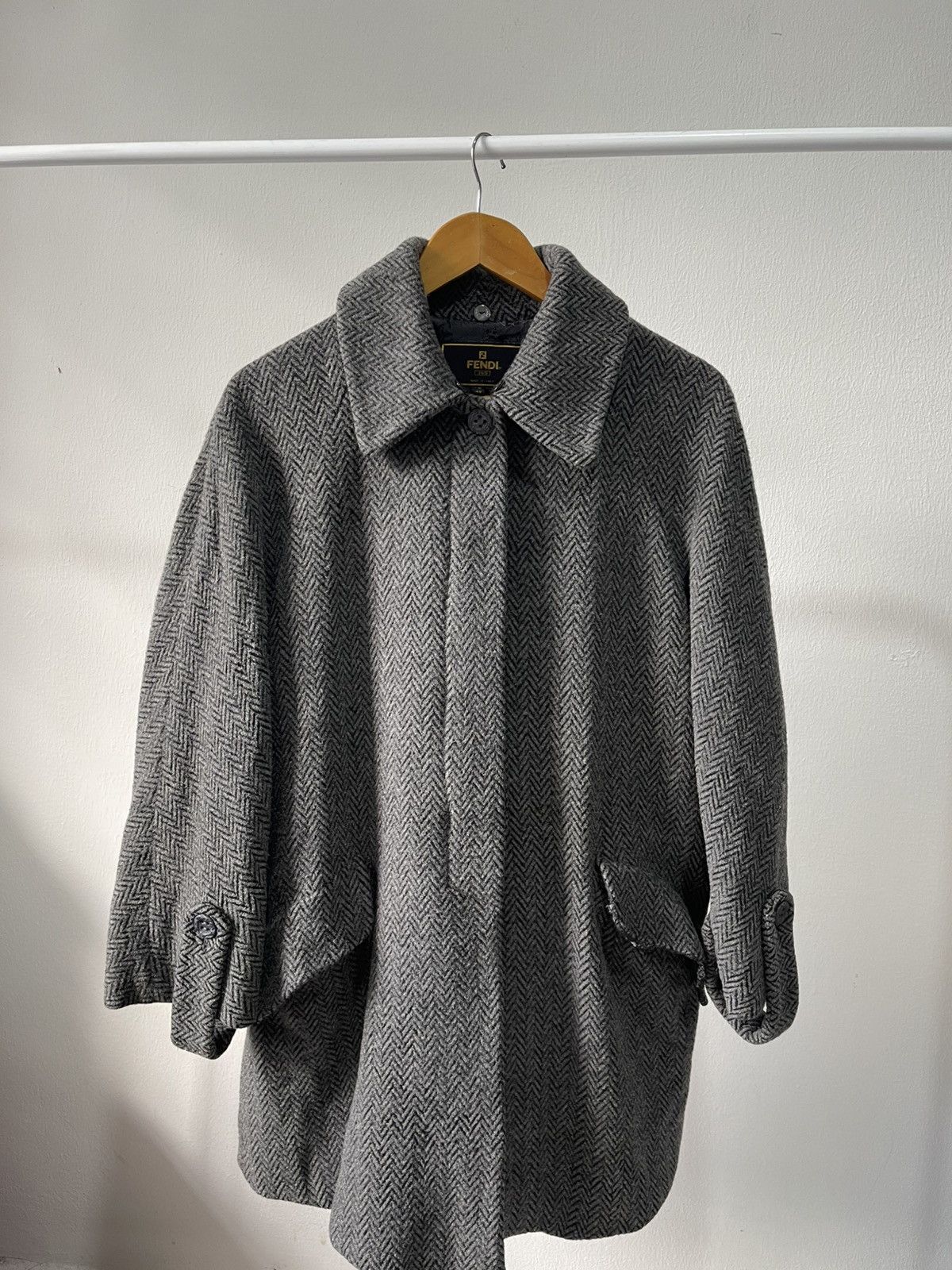 Fendi 90s Fendi Herringbone Alpaca Mohair Long Coat Size US L / EU 52-54 / 3 - 2 Thumbnail