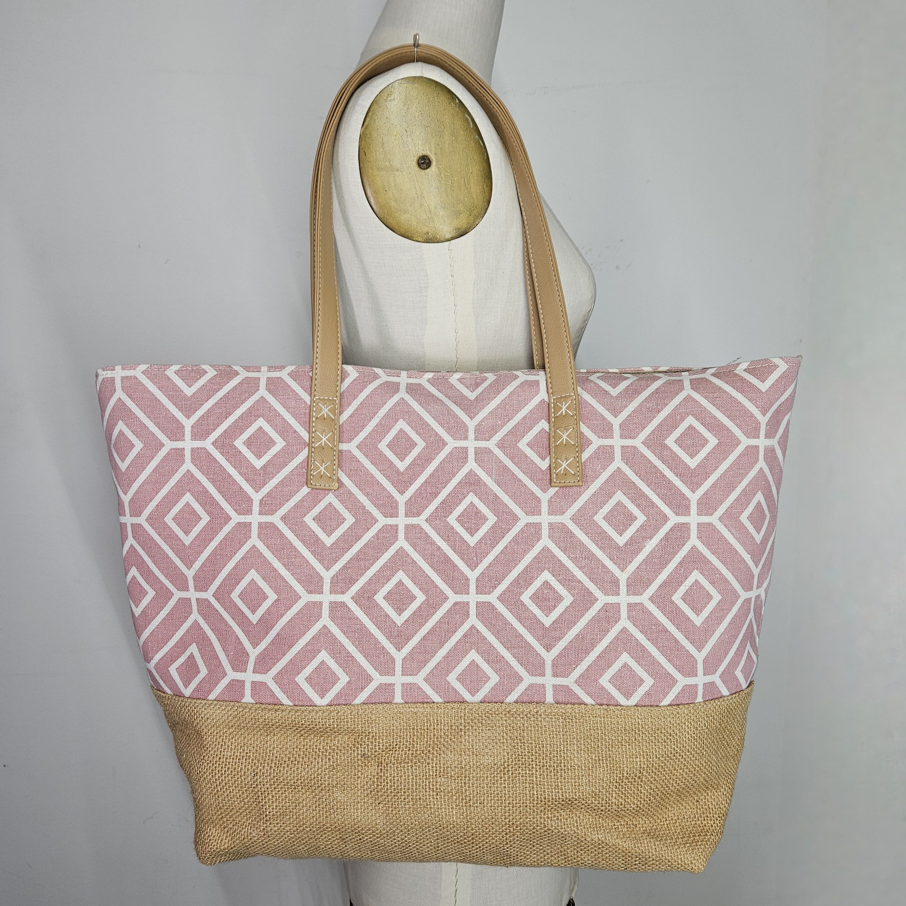 Other Miztique 15x14x6" Tote Bag Cotton Burlap Double Handle Pink Size ONE SIZE - 4 Thumbnail
