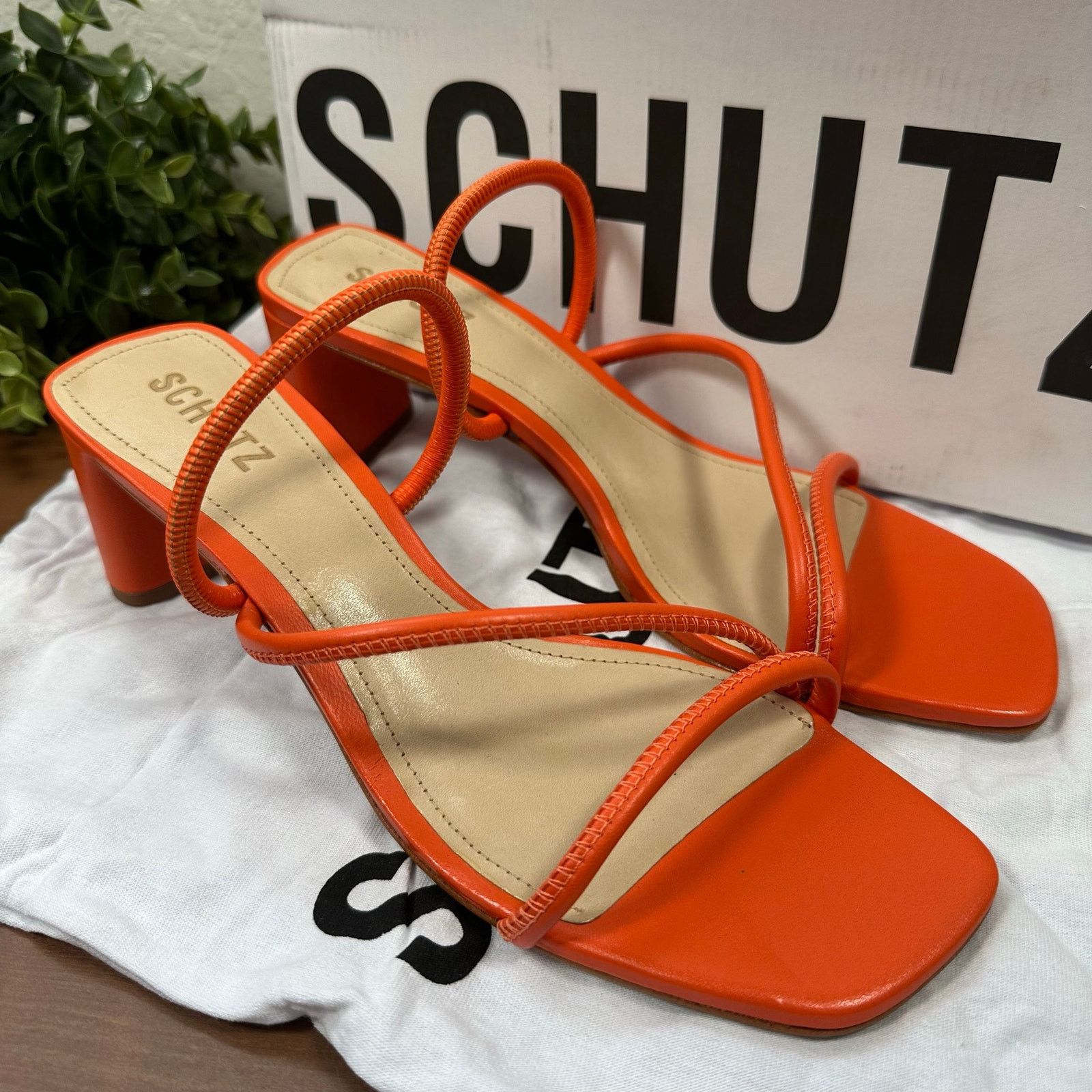 SCHUTZ Schutz Chessie Mid Leather Mid Heel Sandals Orange Size 8 Size US 8 / IT 38 - 3 Thumbnail